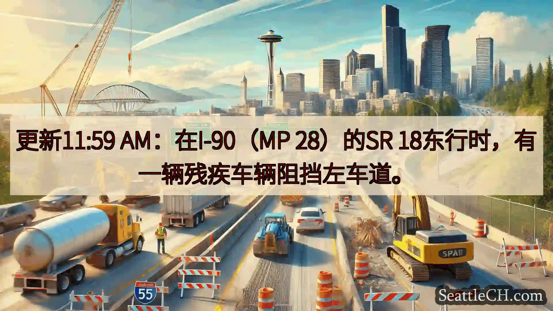 西雅图交通新闻 更新11:59 AM：在I-90（MP 28）的SR