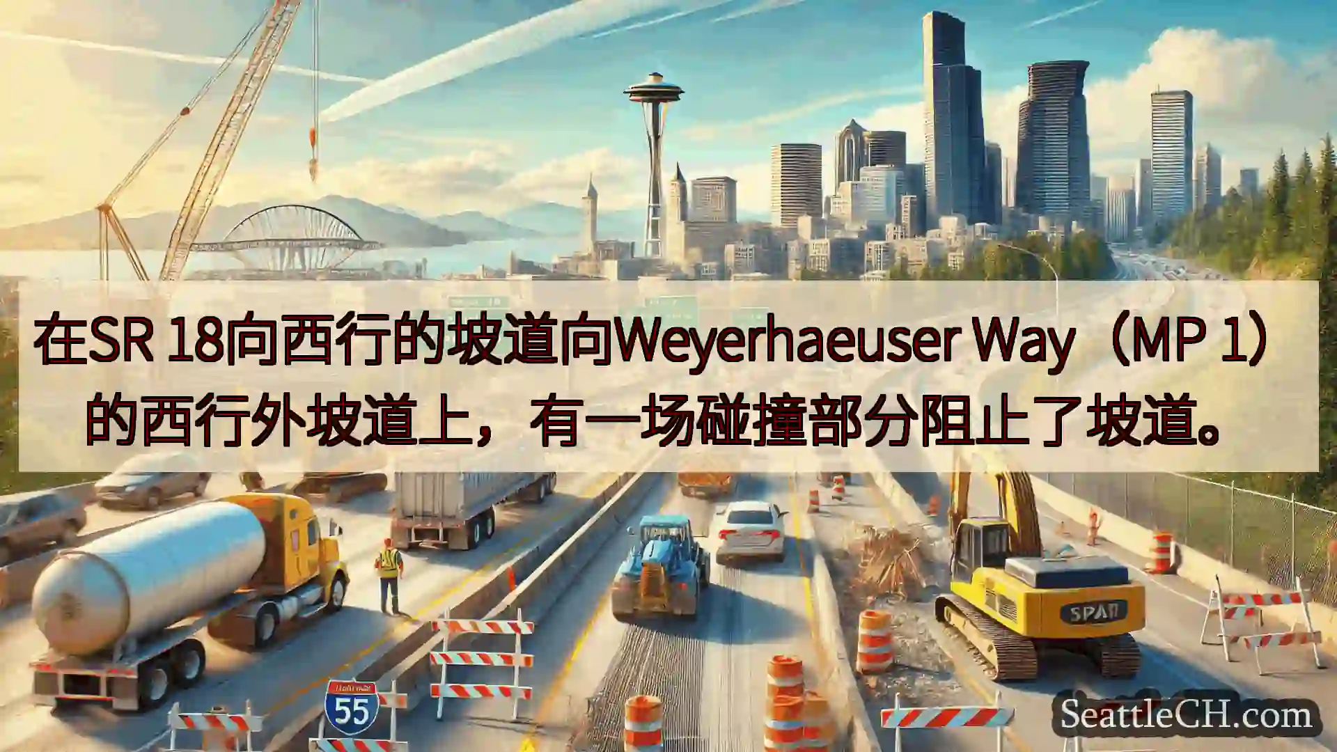 西雅图交通新闻 在SR 18向西行的坡道向Weyerhaeuser Way（MP
