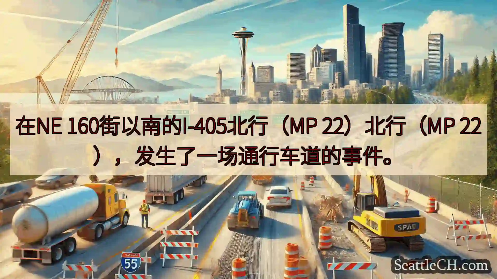 西雅图交通新闻 在NE 160街以南的I-405北行（MP 22）北行（MP