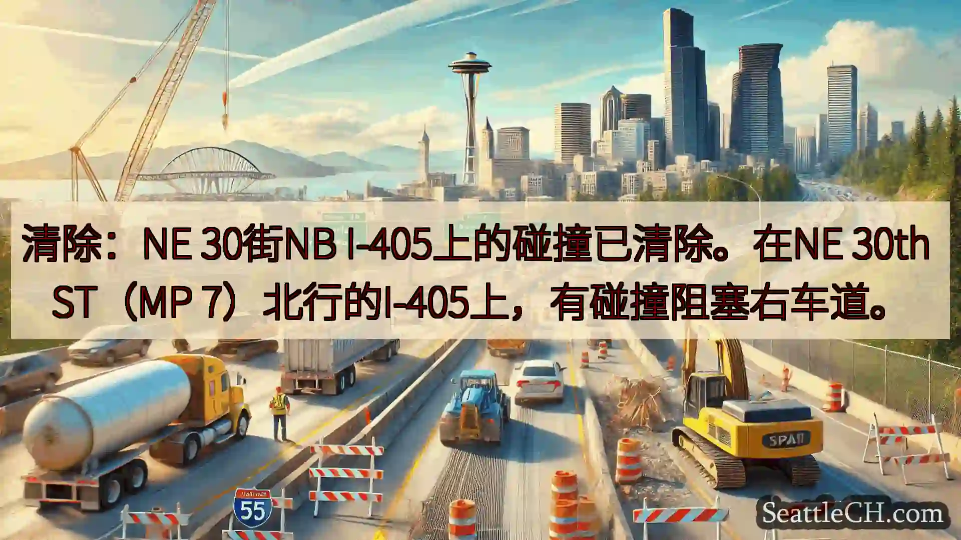 西雅图交通新闻 清除：NE 30街NB I-405上的碰撞已清除。在NE 30th