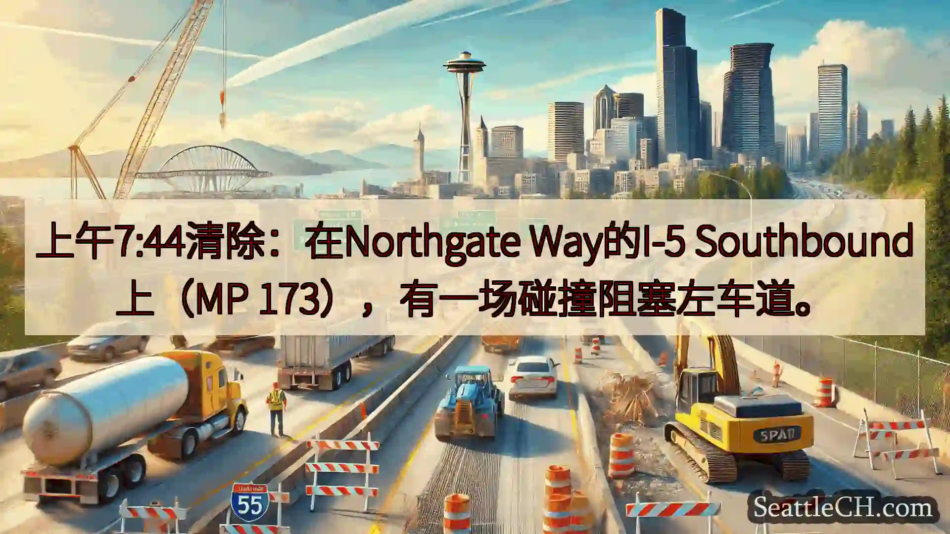 西雅图交通新闻 上午7:44清除：在Northgate Way的I-5