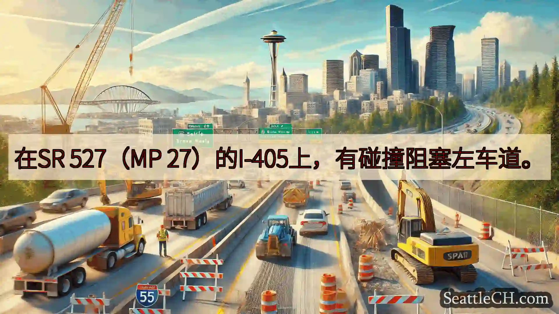 西雅图交通新闻 在SR 527（MP 27）的I-405上，有碰撞阻塞左车道。