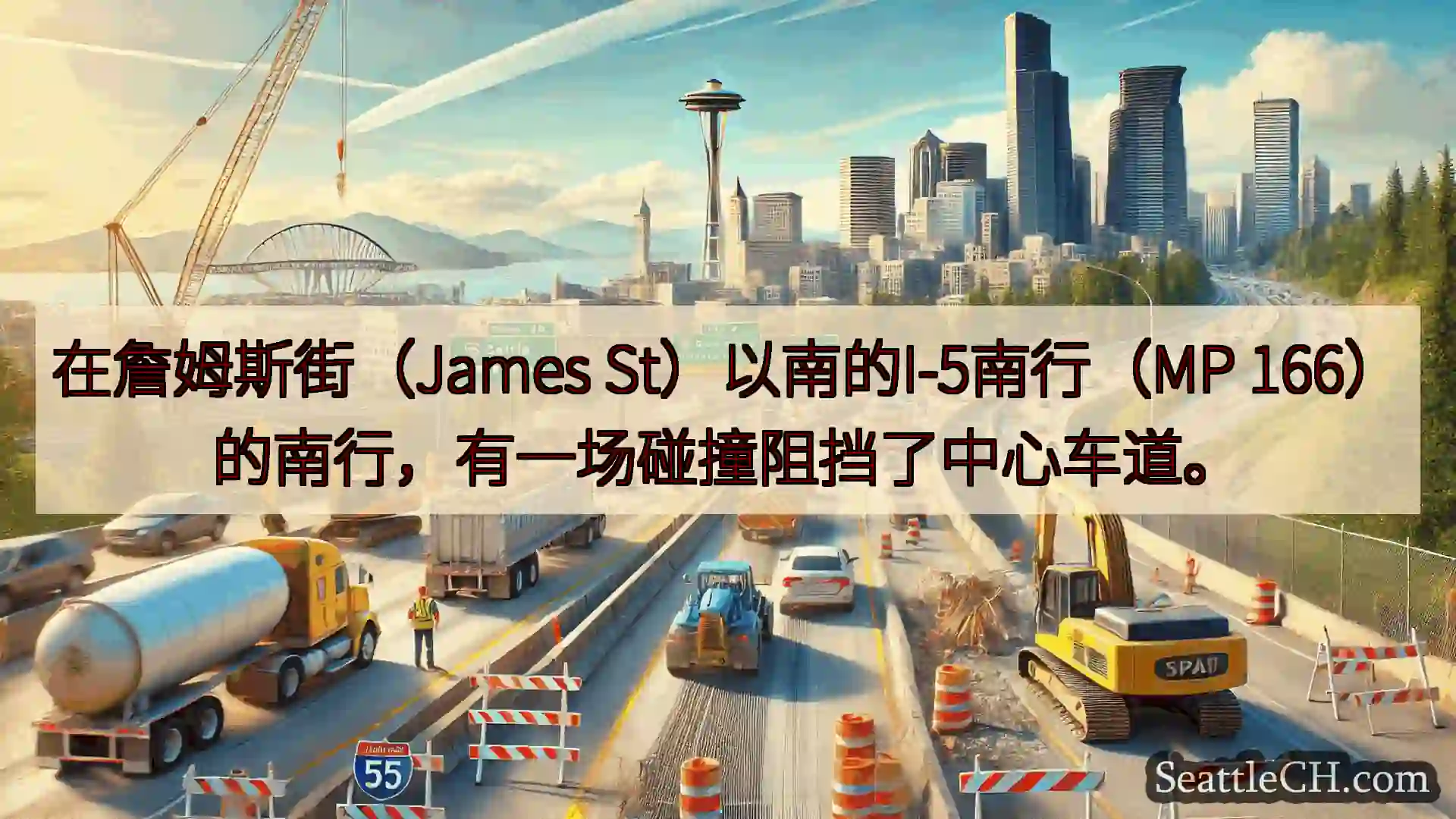 西雅图交通新闻 在詹姆斯街（James St）以南的I-5南行（MP