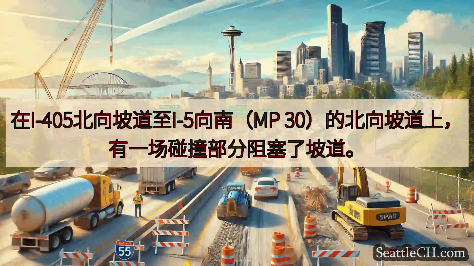 西雅图交通新闻 在I-405北向坡道至I-5向南（MP