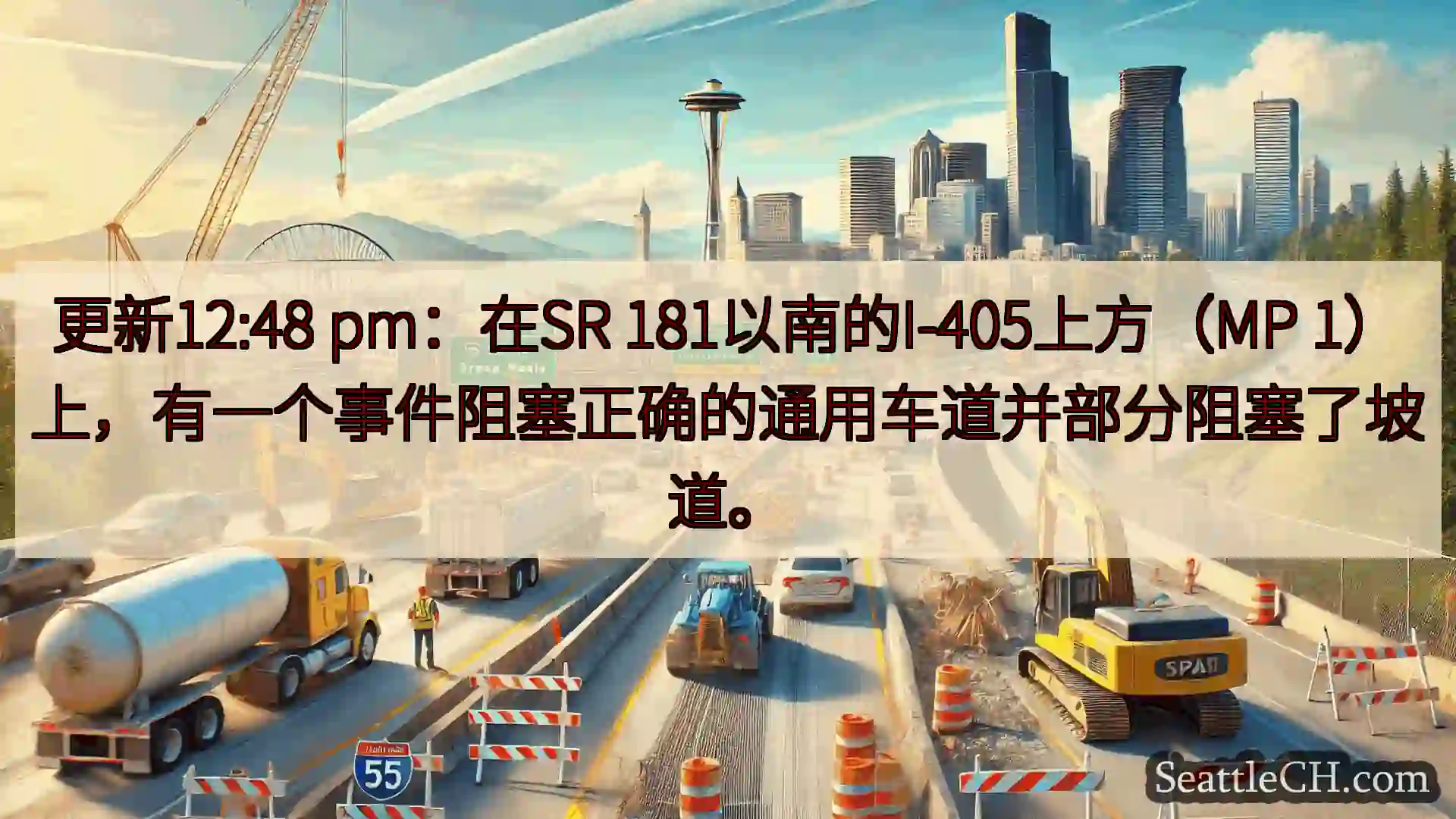西雅图交通新闻 更新12:48 pm：在SR 181以南的I-405上方（MP