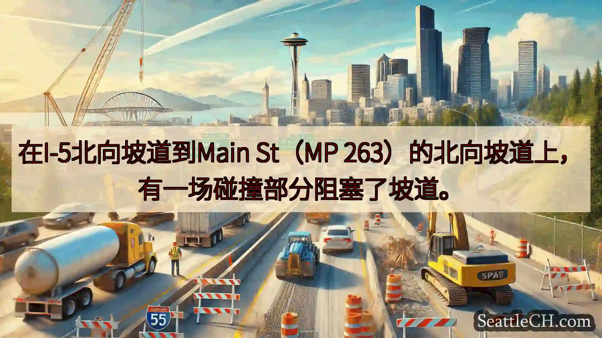 西雅图交通新闻 在I-5北向坡道到Main St（MP