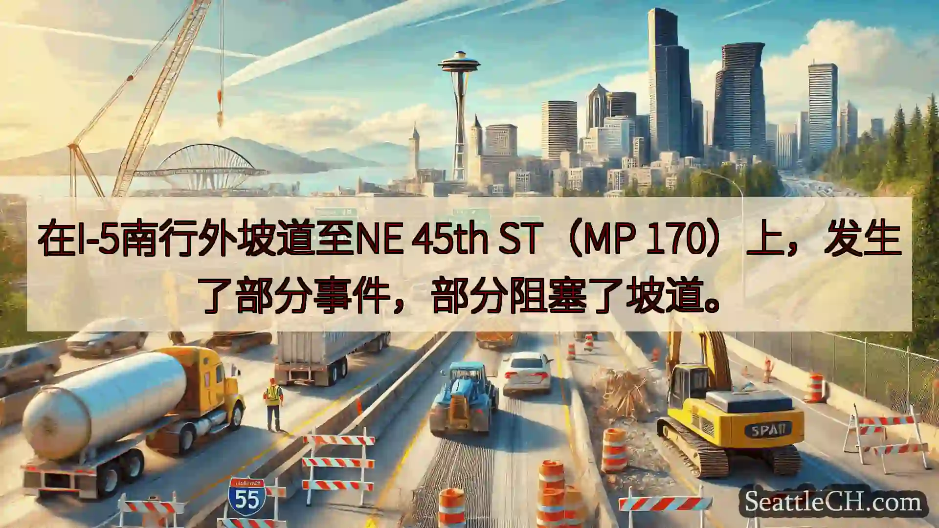 西雅图交通新闻 在I-5南行外坡道至NE 45th ST（MP