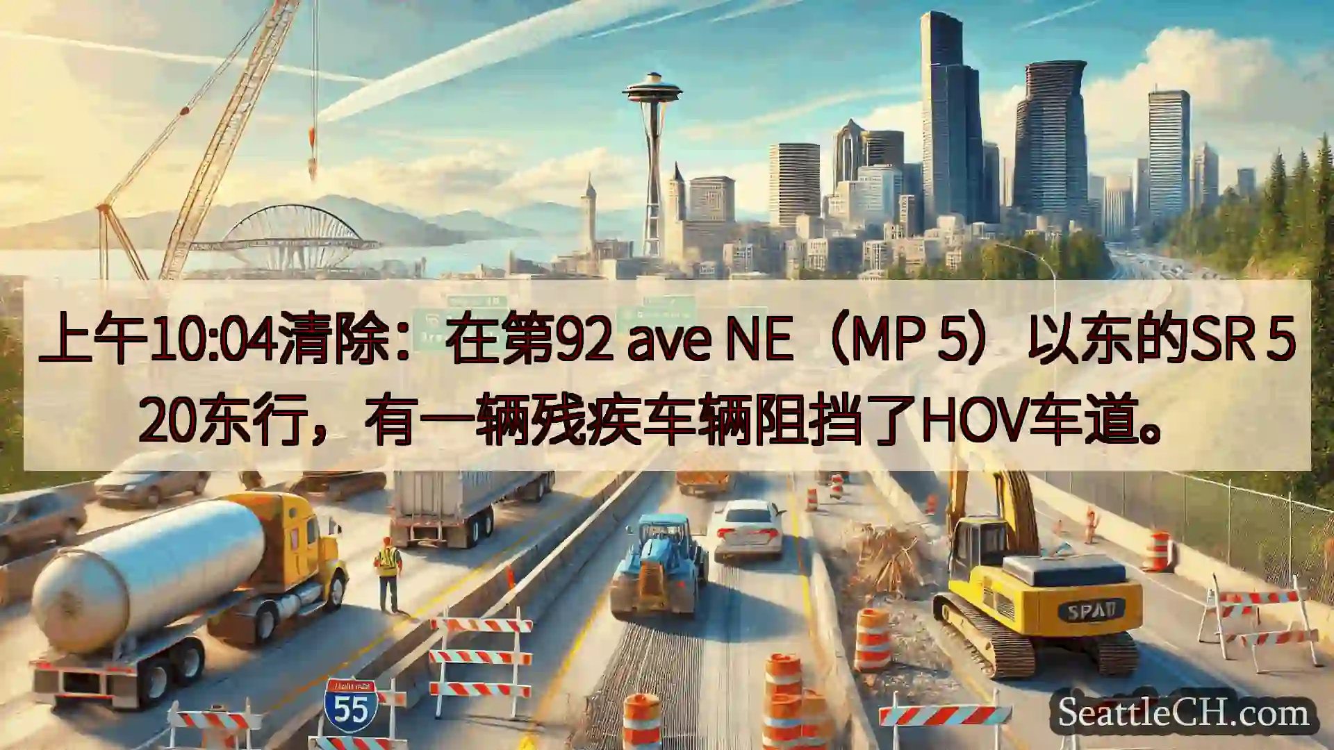 西雅图交通新闻 上午10:04清除：在第92 ave NE（MP 5）以东的SR