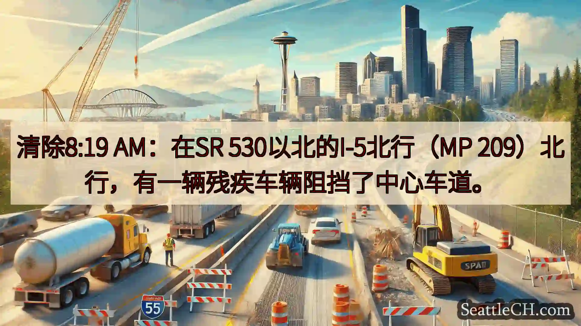 西雅图交通新闻 清除8:19 AM：在SR 530以北的I-5北行（MP