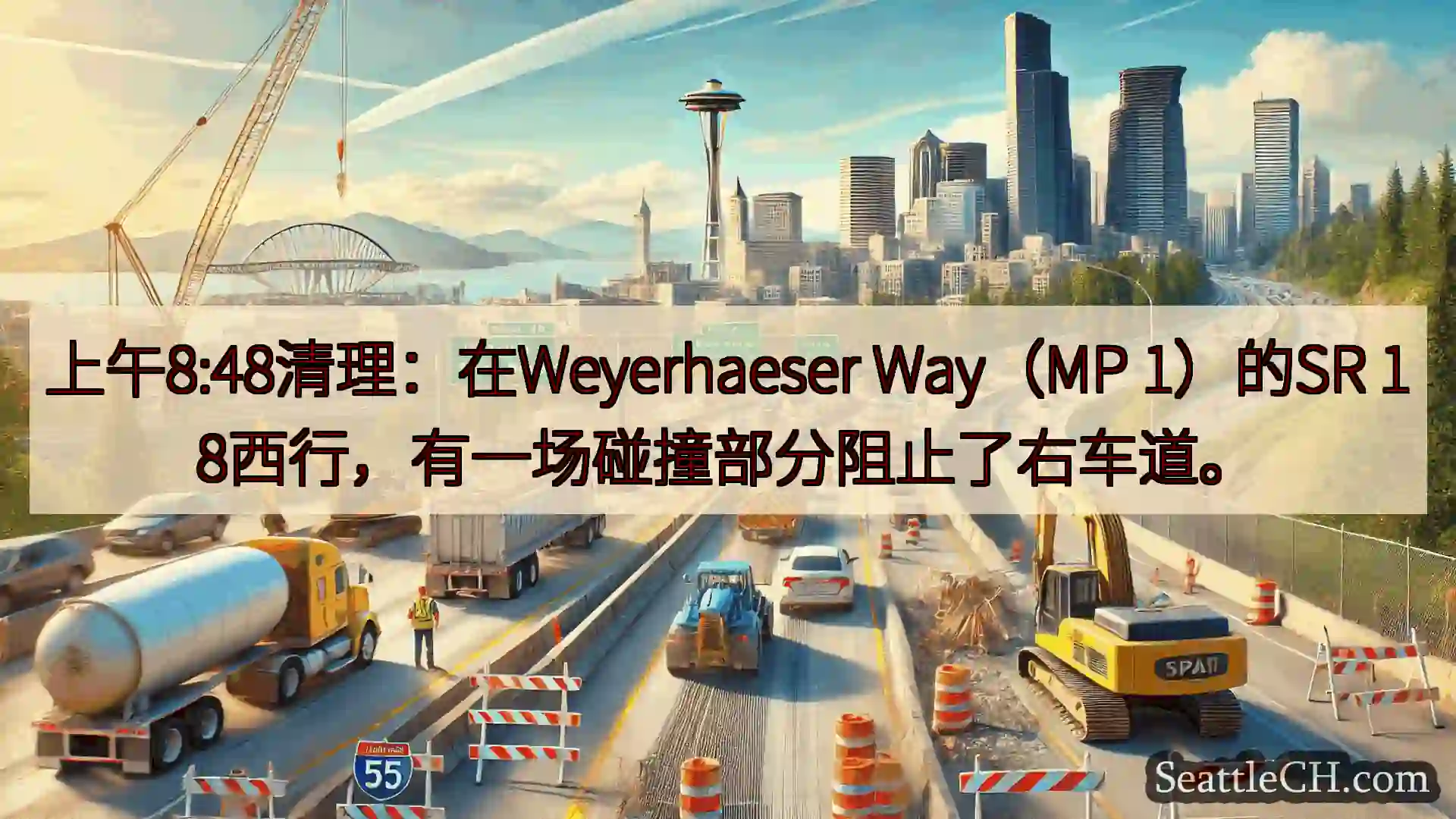 西雅图交通新闻 上午8:48清理：在Weyerhaeser Way（MP 1）的SR