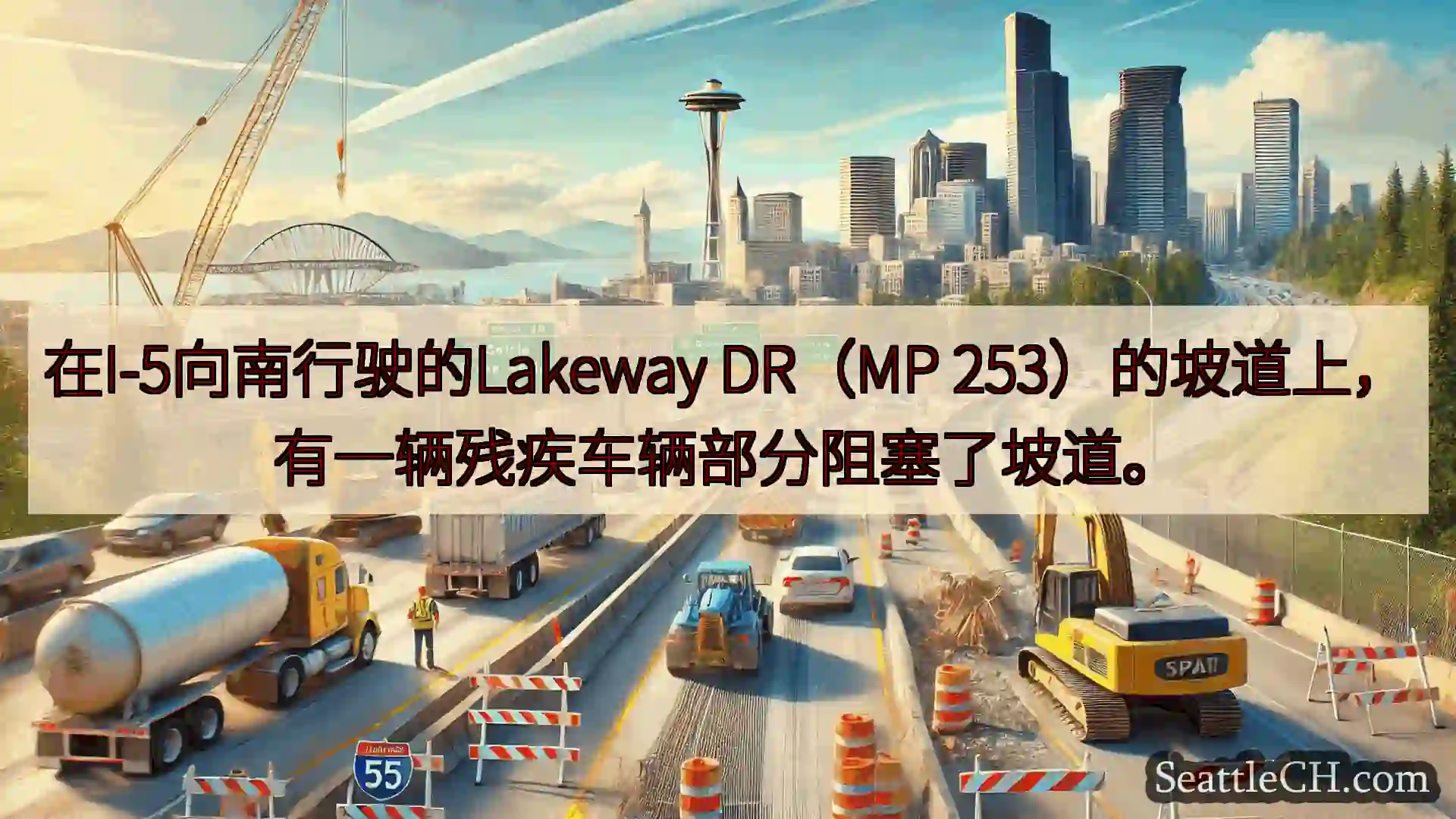 西雅图交通新闻 在I-5向南行驶的Lakeway DR（MP