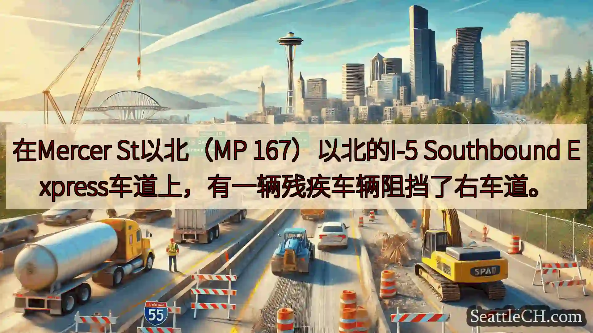 西雅图交通新闻 在Mercer St以北（MP 167）以北的I-5