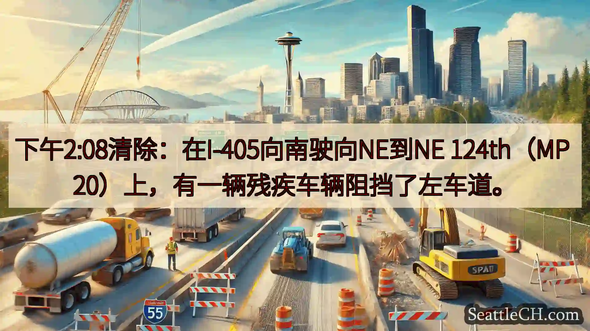 西雅图交通新闻 下午2:08清除：在I-405向南驶向NE到NE 124th（MP