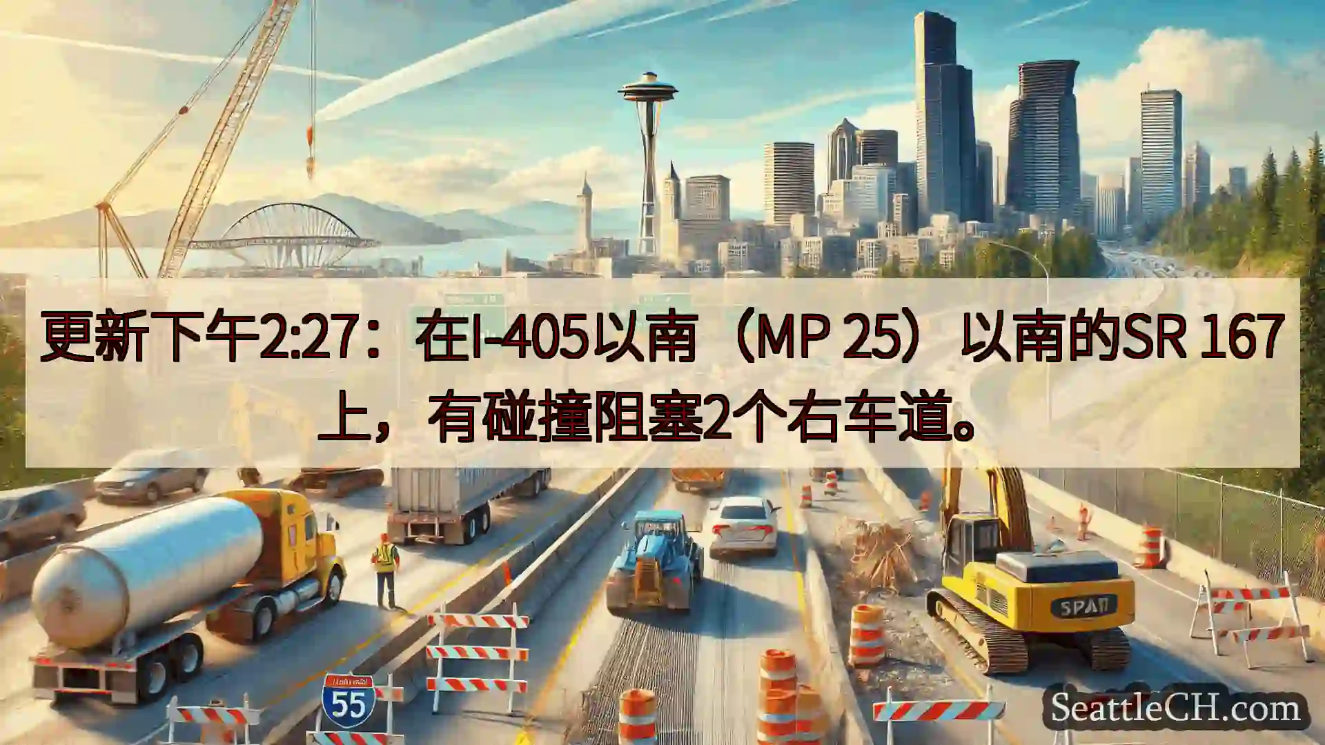 西雅图交通新闻 更新下午2:27：在I-405以南（MP 25）以南的SR