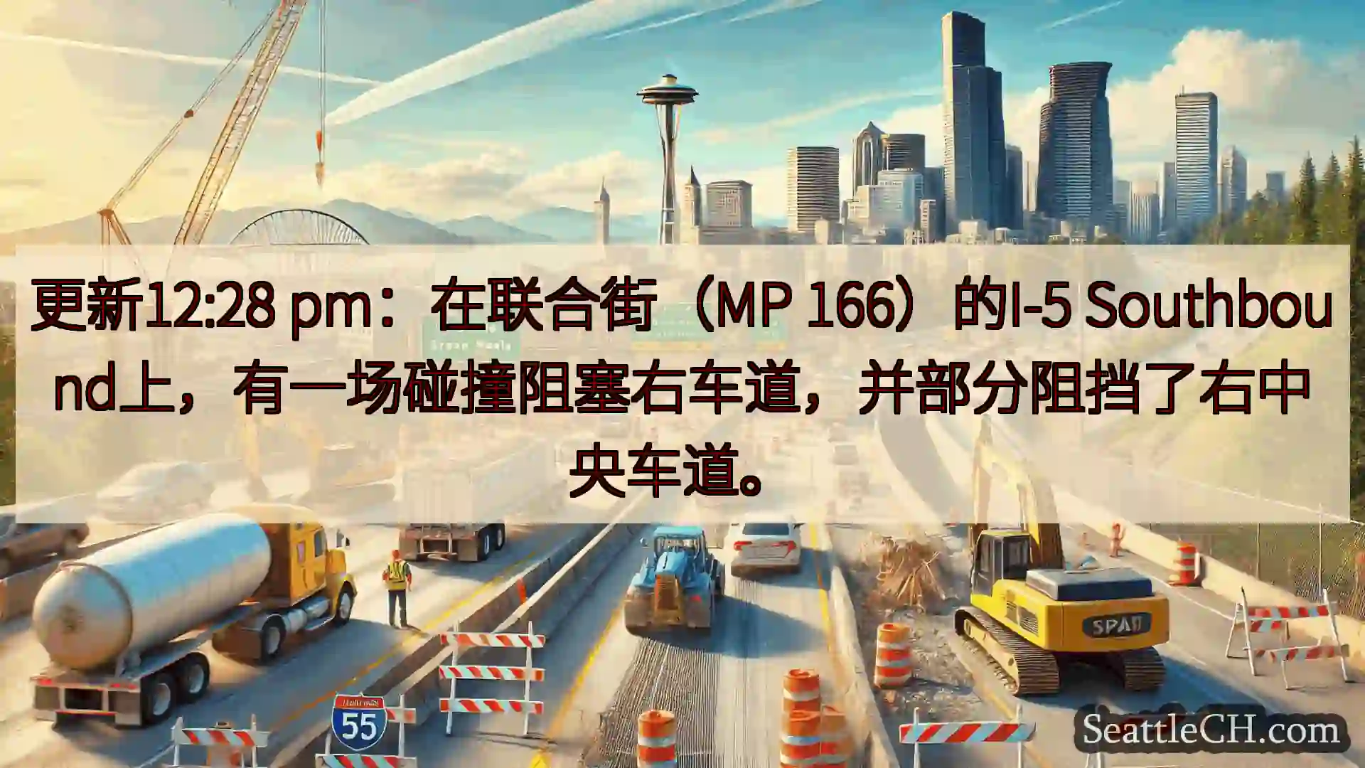 西雅图交通新闻 更新12:28 pm：在联合街（MP 166）的I-5