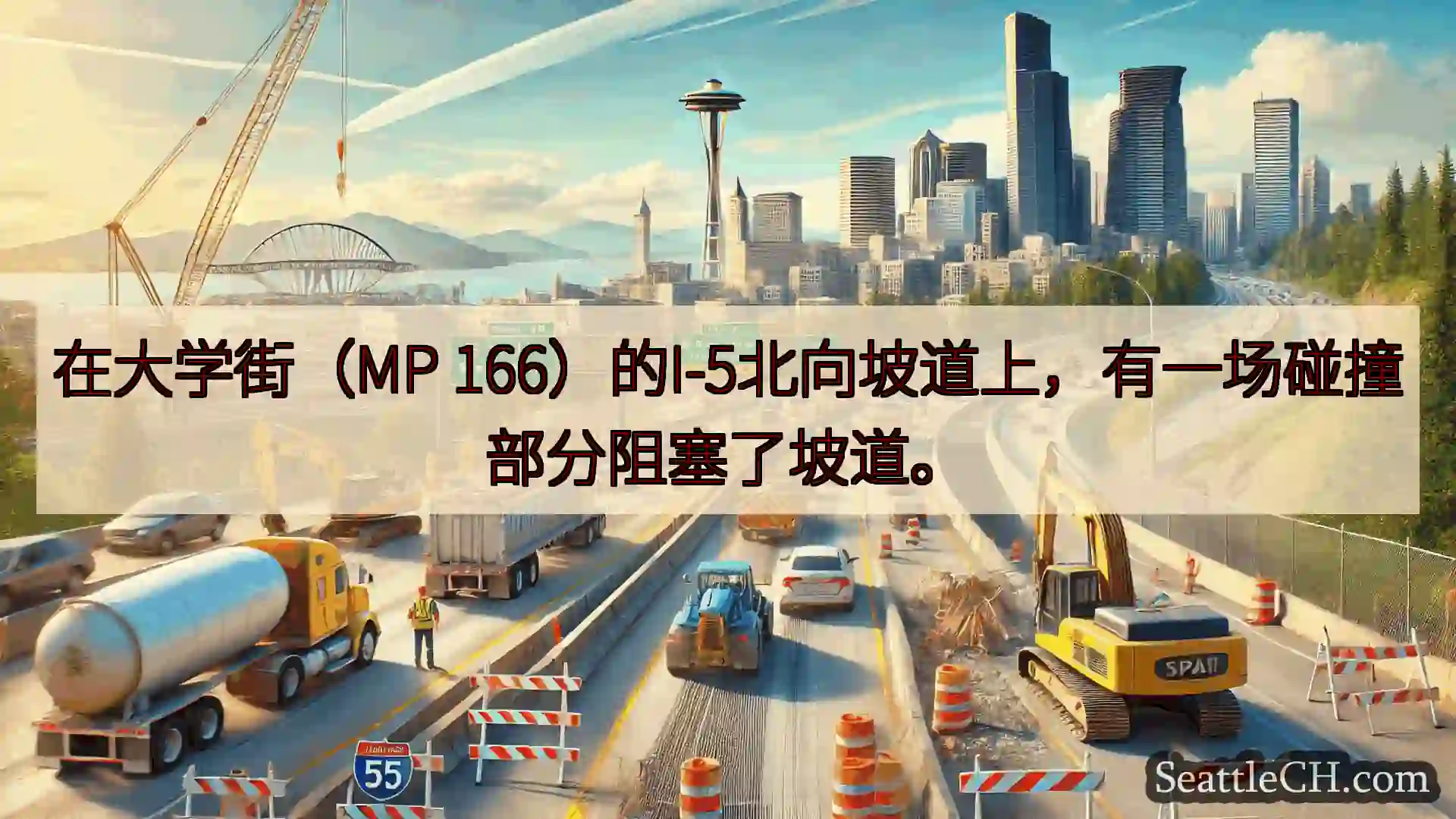西雅图交通新闻 在大学街（MP 166）的I-5北向坡道上，有一场碰撞部分阻塞了坡道。