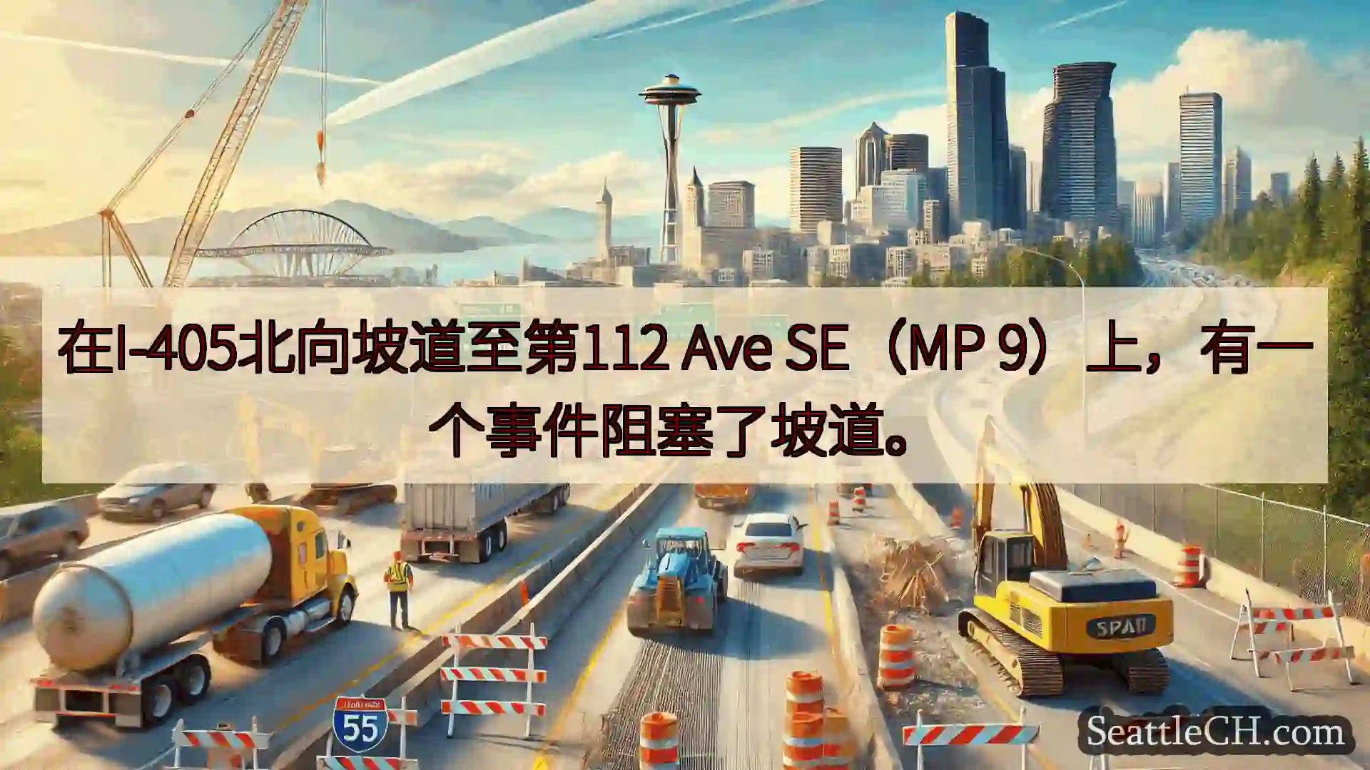 西雅图交通新闻 在I-405北向坡道至第112 Ave SE（MP
