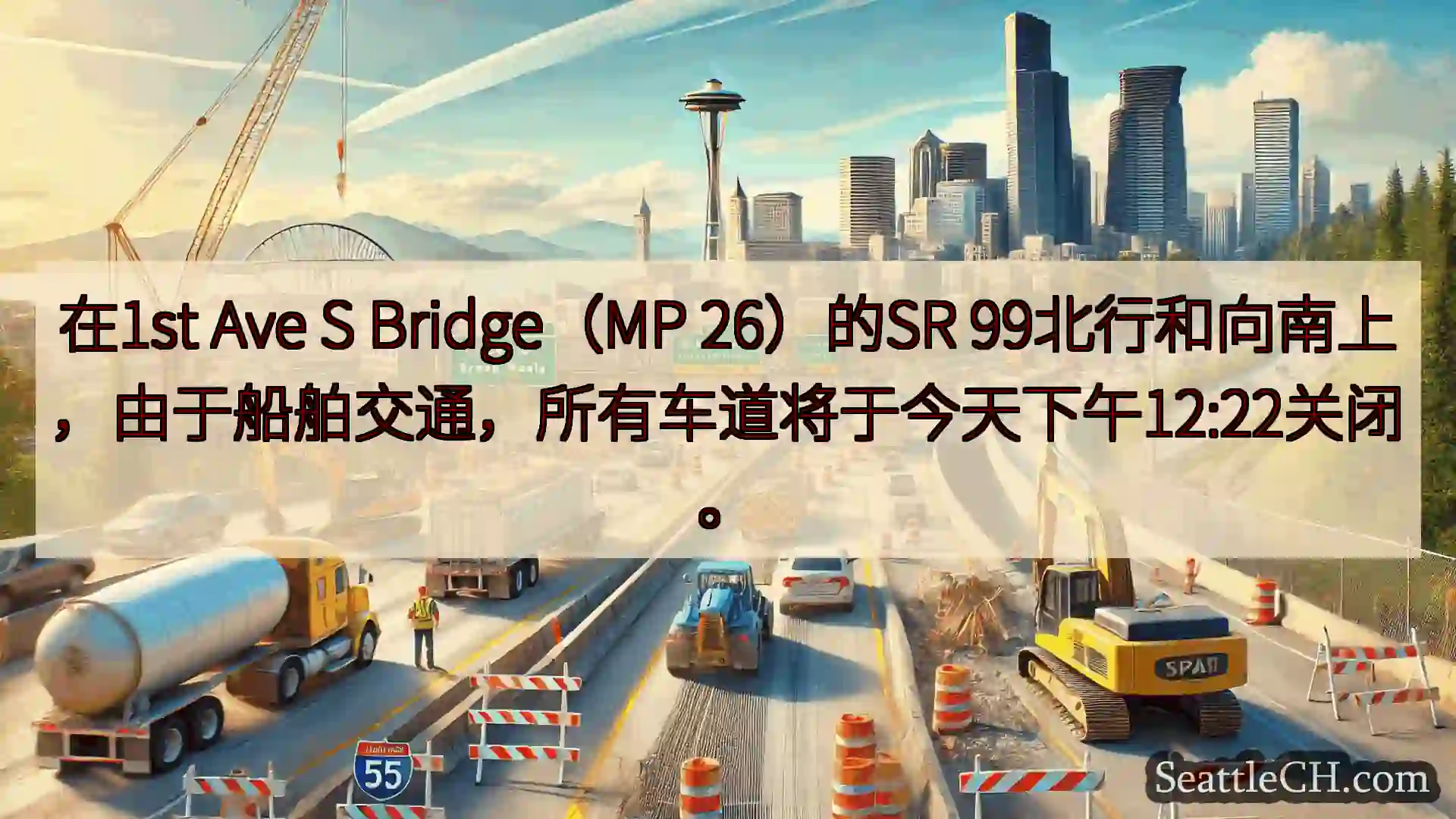 西雅图交通新闻 在1st Ave S Bridge（MP 26）的SR