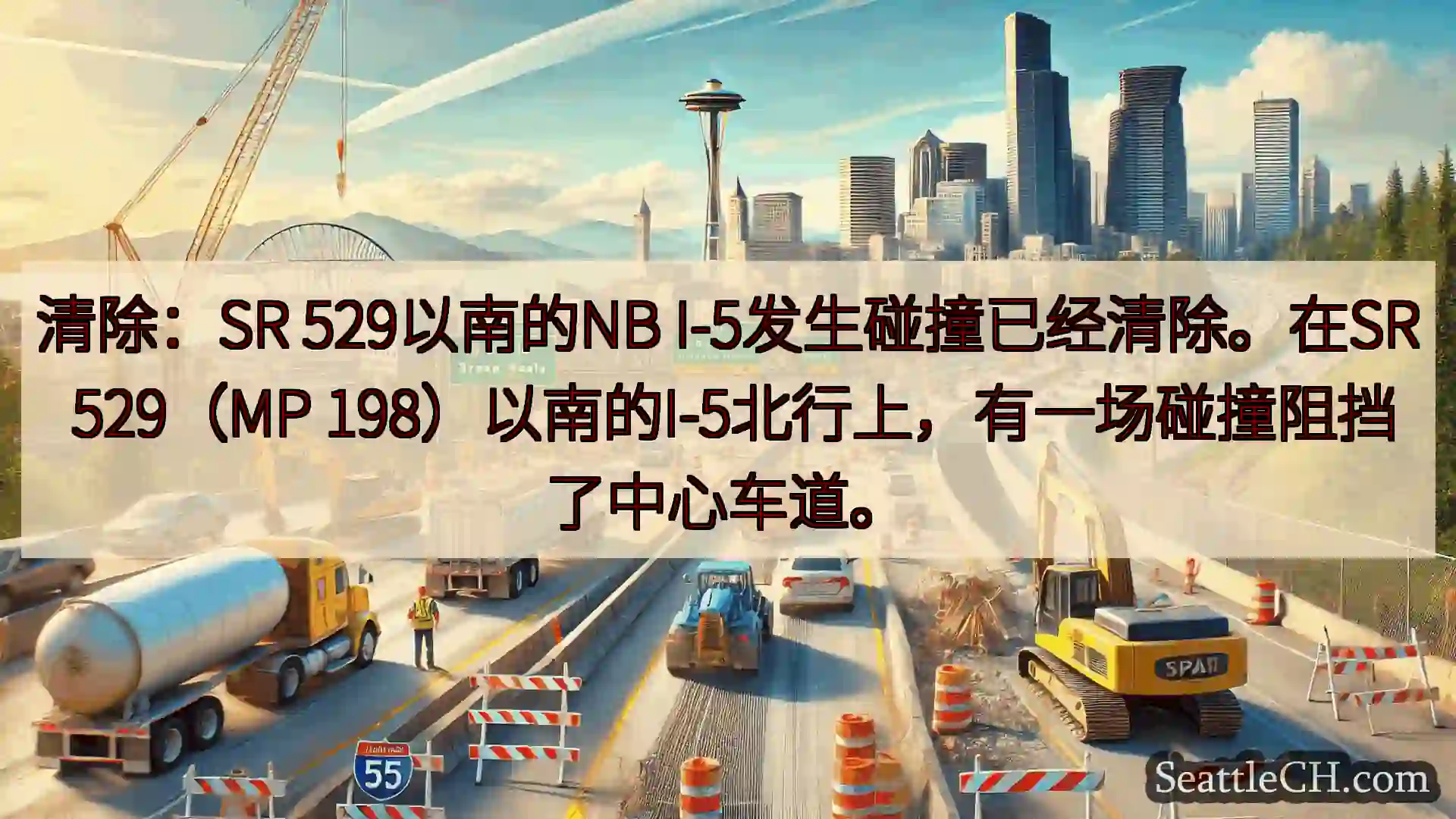 西雅图交通新闻 清除：SR 529以南的NB I-5发生碰撞已经清除。在SR