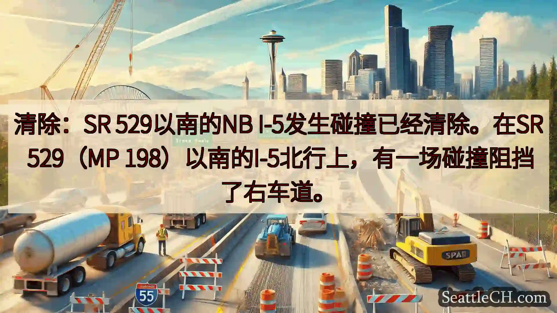 西雅图交通新闻 清除：SR 529以南的NB I-5发生碰撞已经清除。在SR