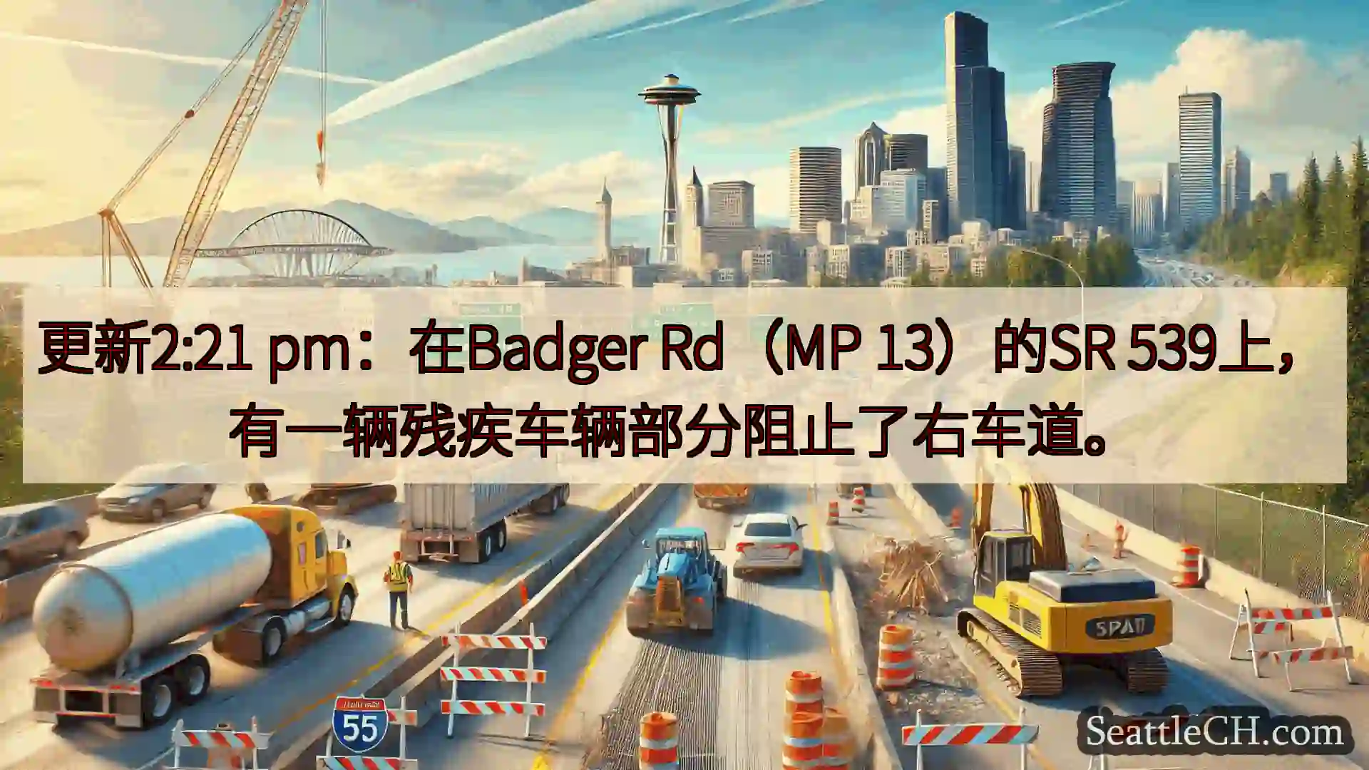 西雅图交通新闻 更新2:21 pm：在Badger Rd（MP 13）的SR