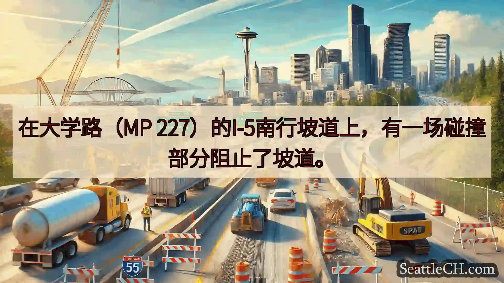 西雅图交通新闻 在大学路（MP 227）的I-5南行坡道上，有一场碰撞部分阻止了坡道。