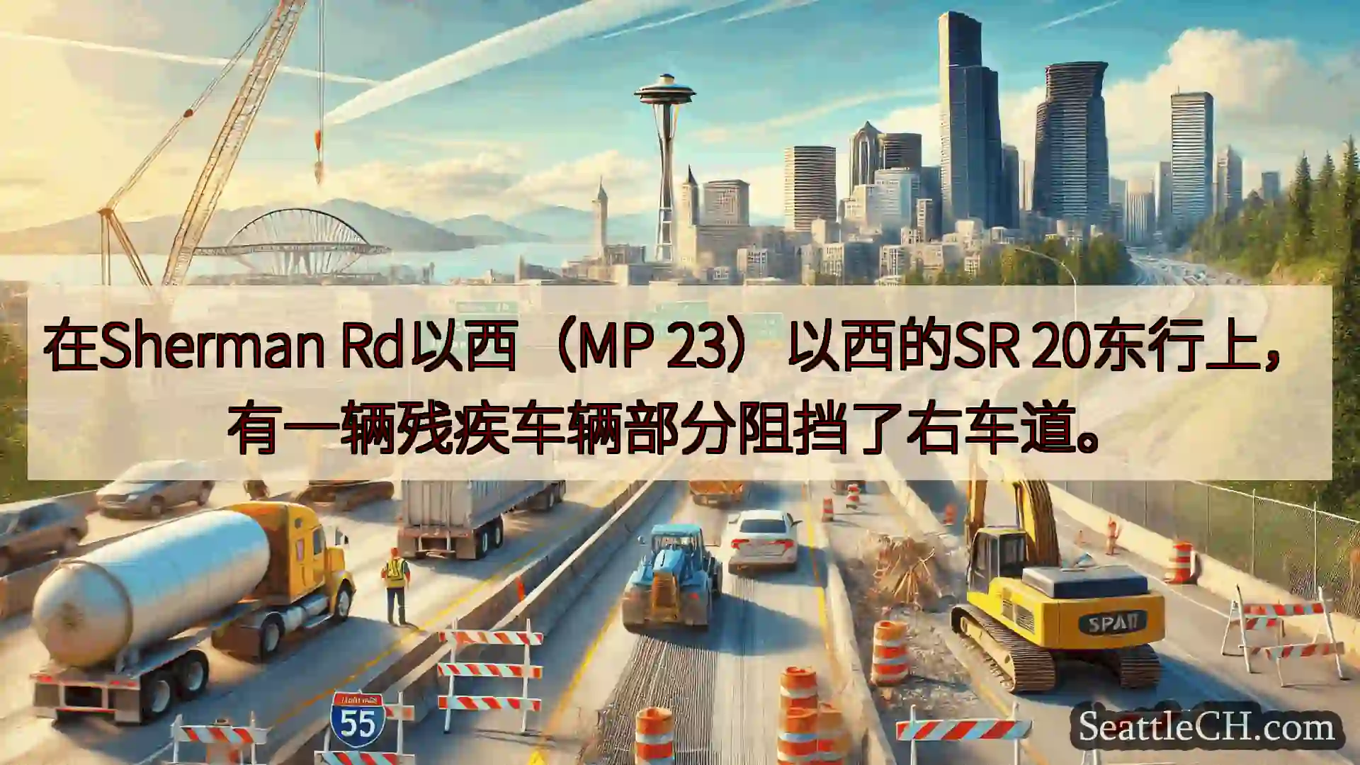 西雅图交通新闻 在Sherman Rd以西（MP 23）以西的SR