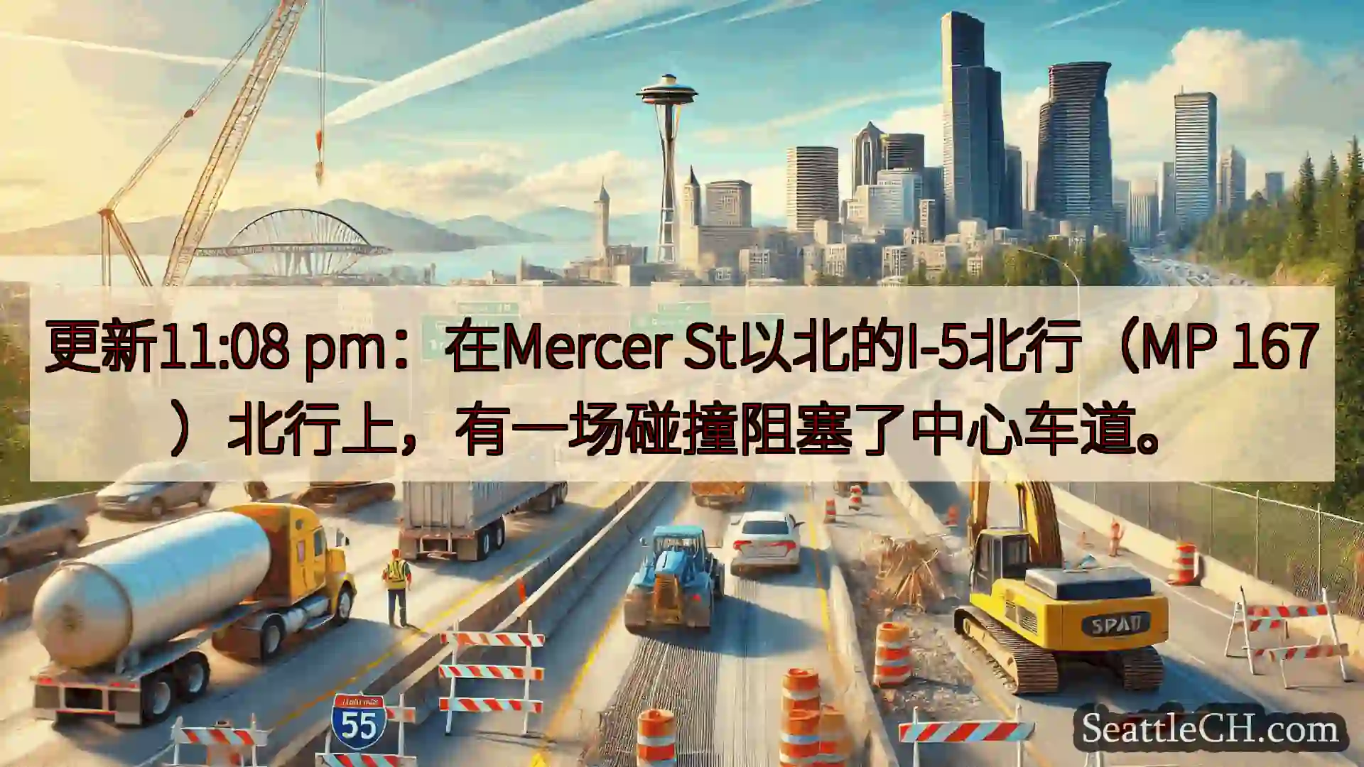 西雅图交通新闻 更新11:08 pm：在Mercer St以北的I-5北行（MP