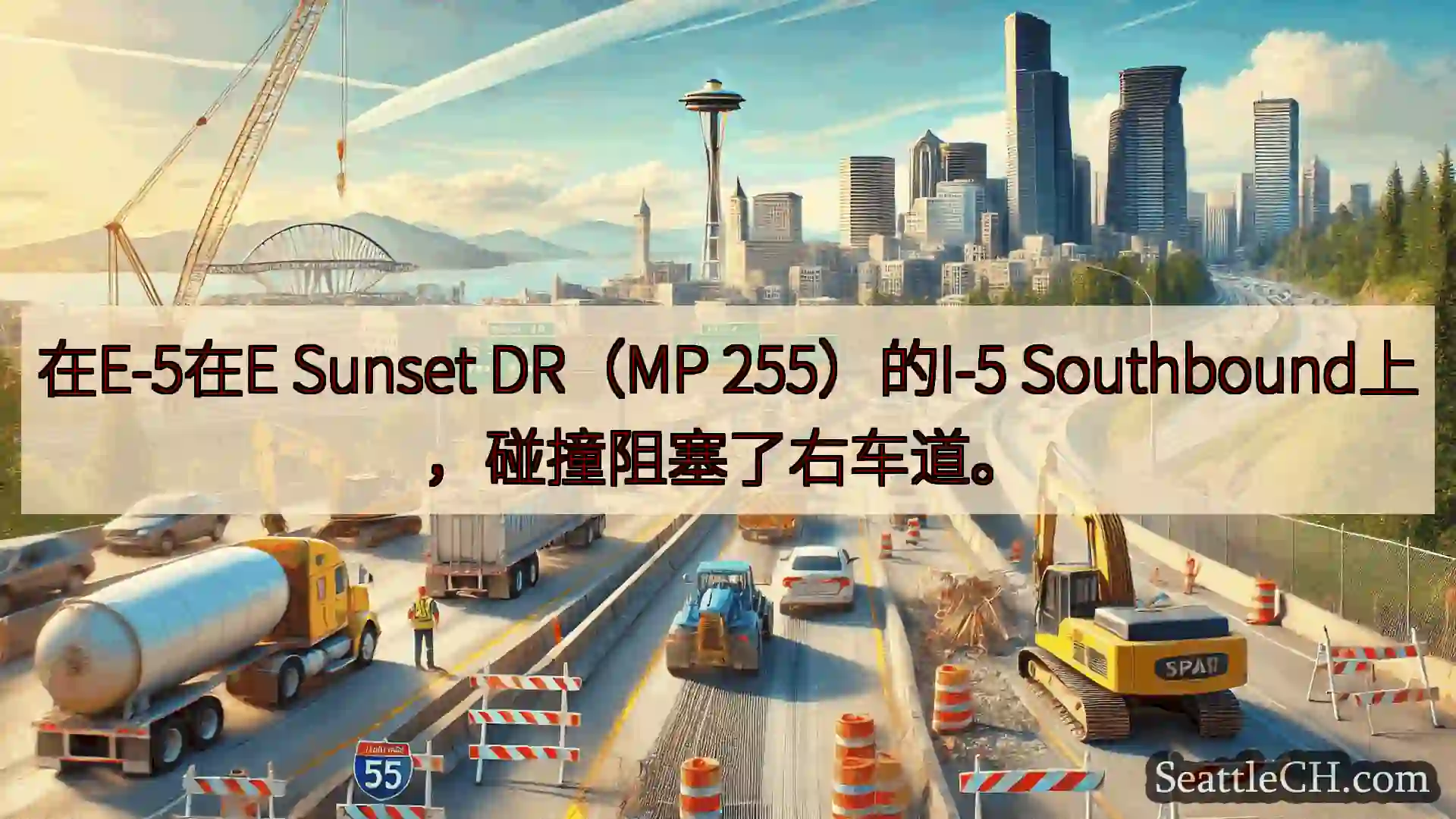 西雅图交通新闻 在E-5在E Sunset DR（MP 255）的I-5