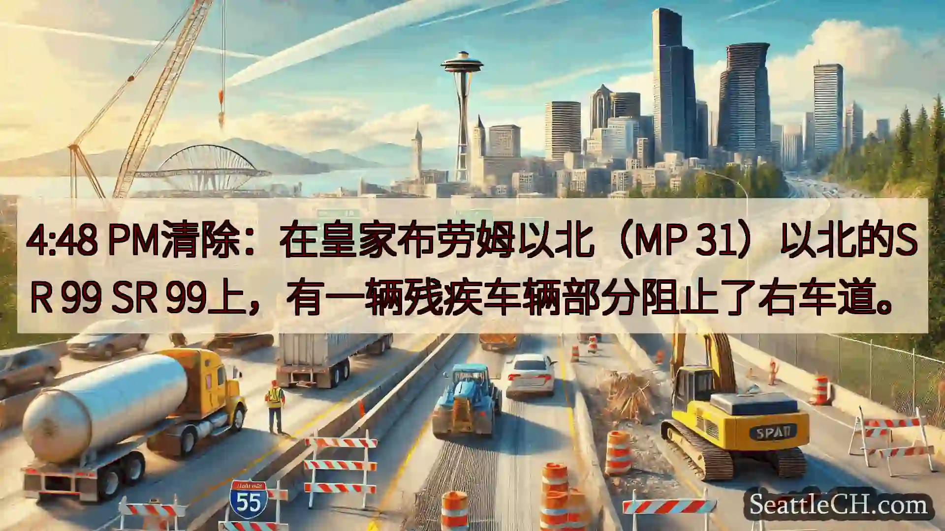 西雅图交通新闻 4:48 PM清除：在皇家布劳姆以北（MP 31）以北的SR 99