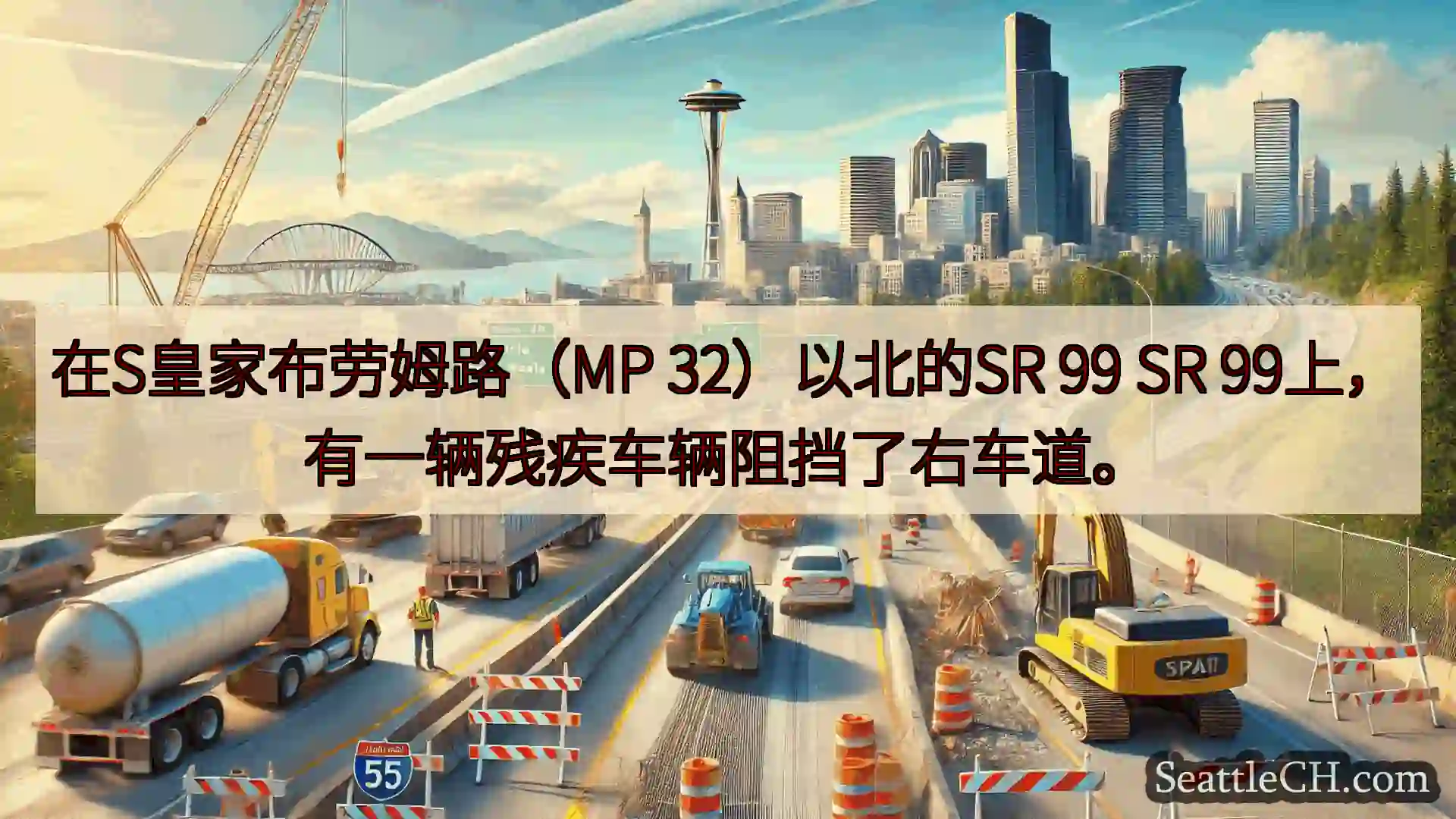 西雅图交通新闻 在S皇家布劳姆路（MP 32）以北的SR 99 SR