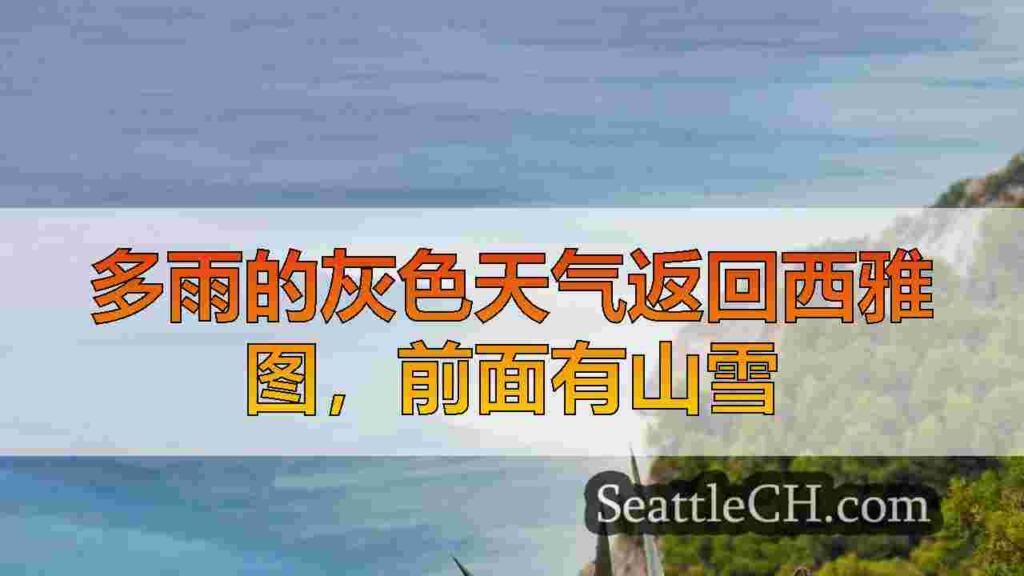 多雨的灰色天气返回西雅图，前面有山雪