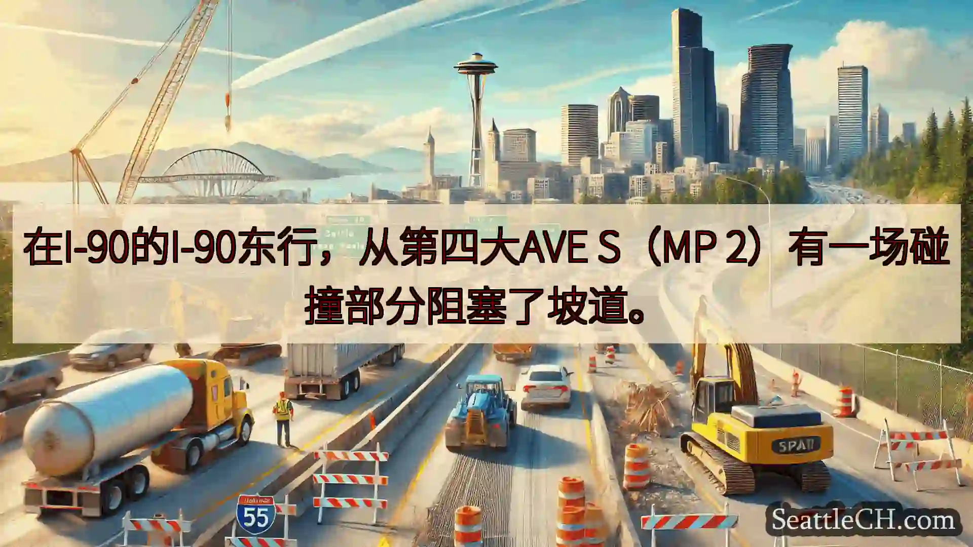 西雅图交通新闻 在I-90的I-90东行，从第四大AVE S（MP