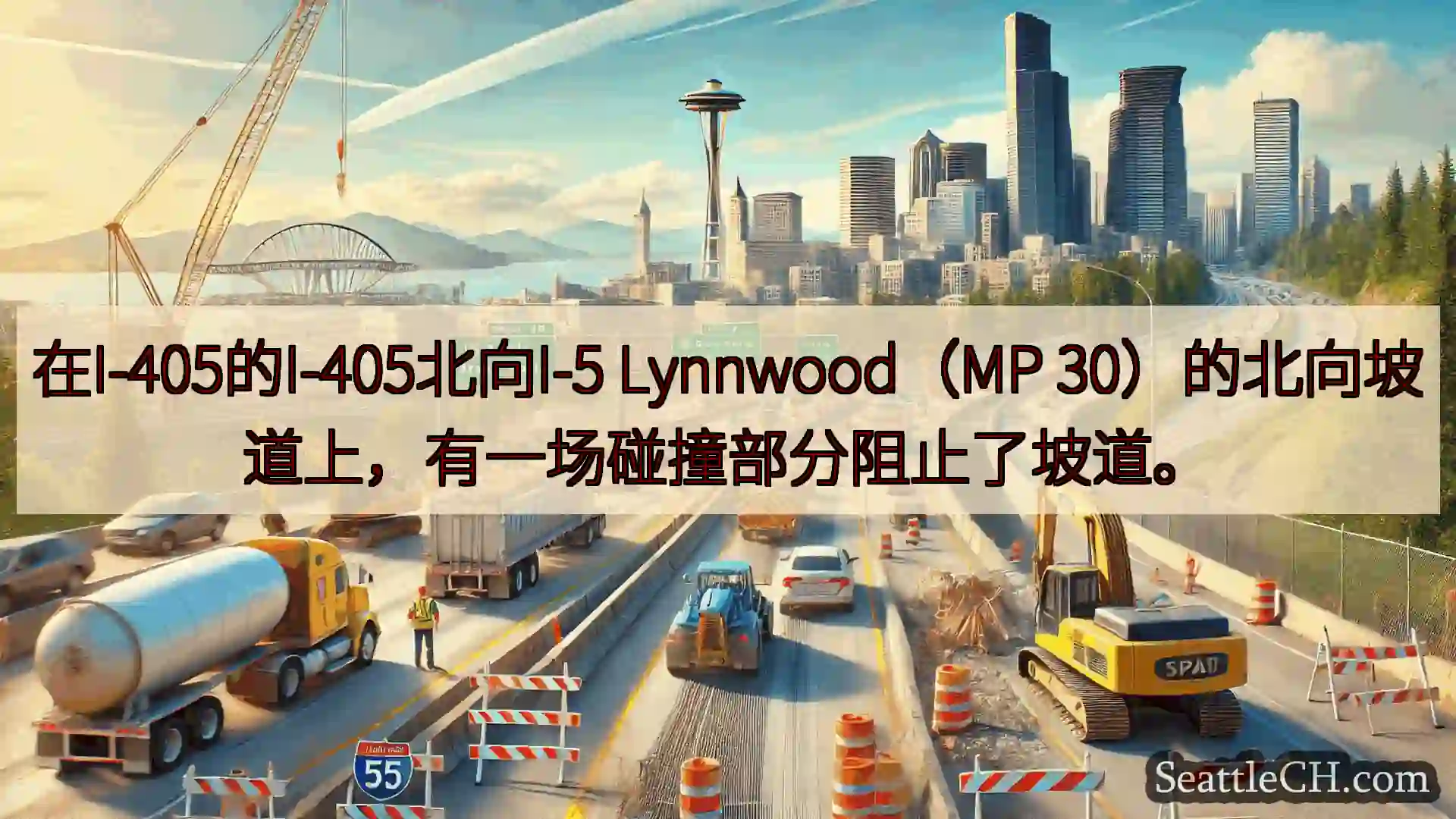 西雅图交通新闻 在I-405的I-405北向I-5 Lynnwood（MP