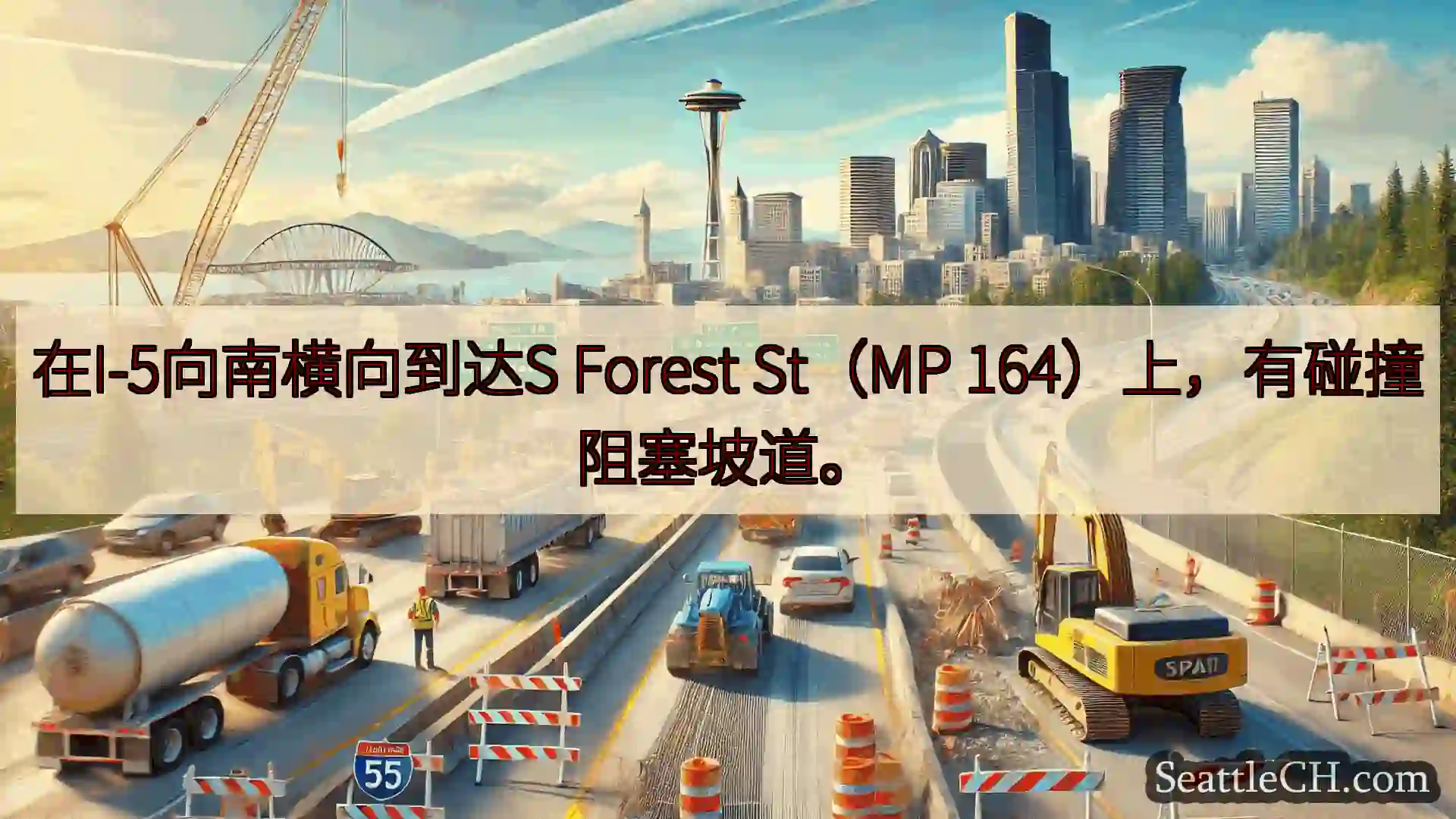 西雅图交通新闻 在I-5向南横向到达S Forest St（MP
