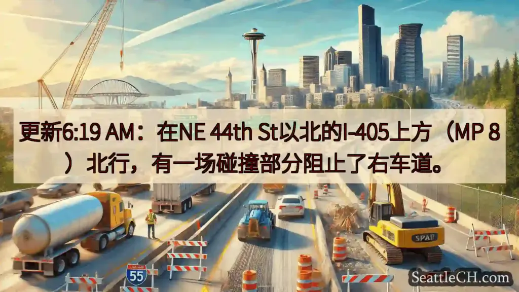西雅图交通新闻 更新6:19 AM：在NE 44th St以北的I-405上方（MP