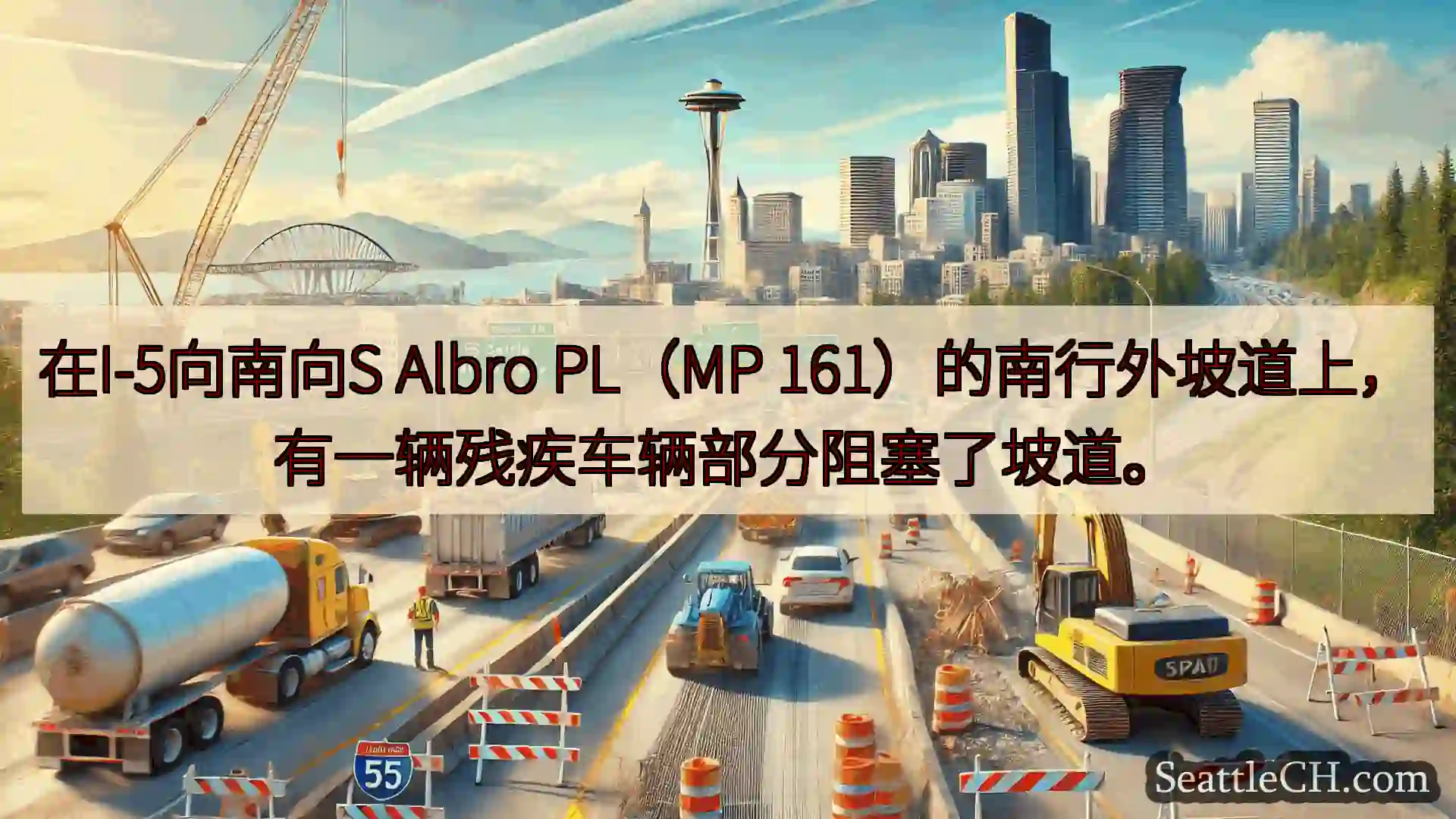 西雅图交通新闻 在I-5向南向S Albro PL（MP