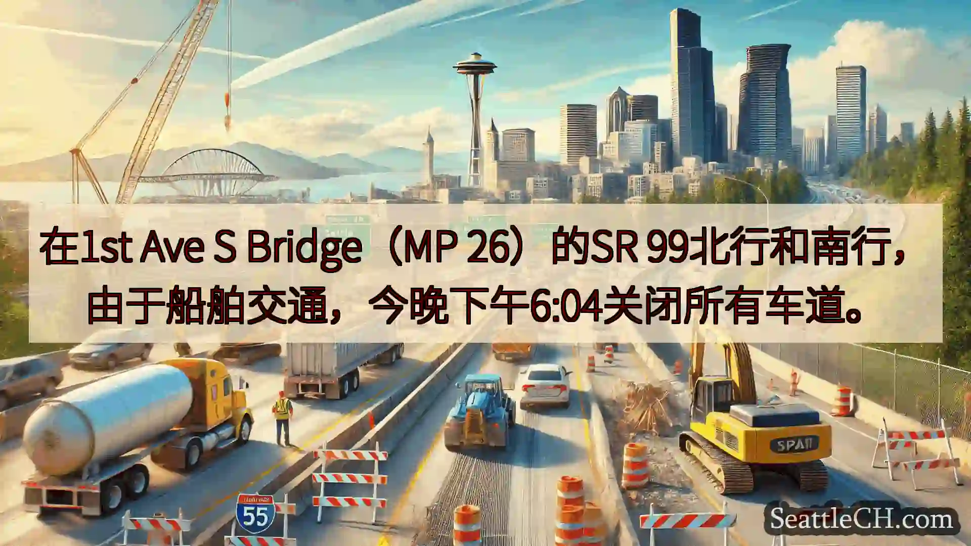 西雅图交通新闻 在1st Ave S Bridge（MP 26）的SR