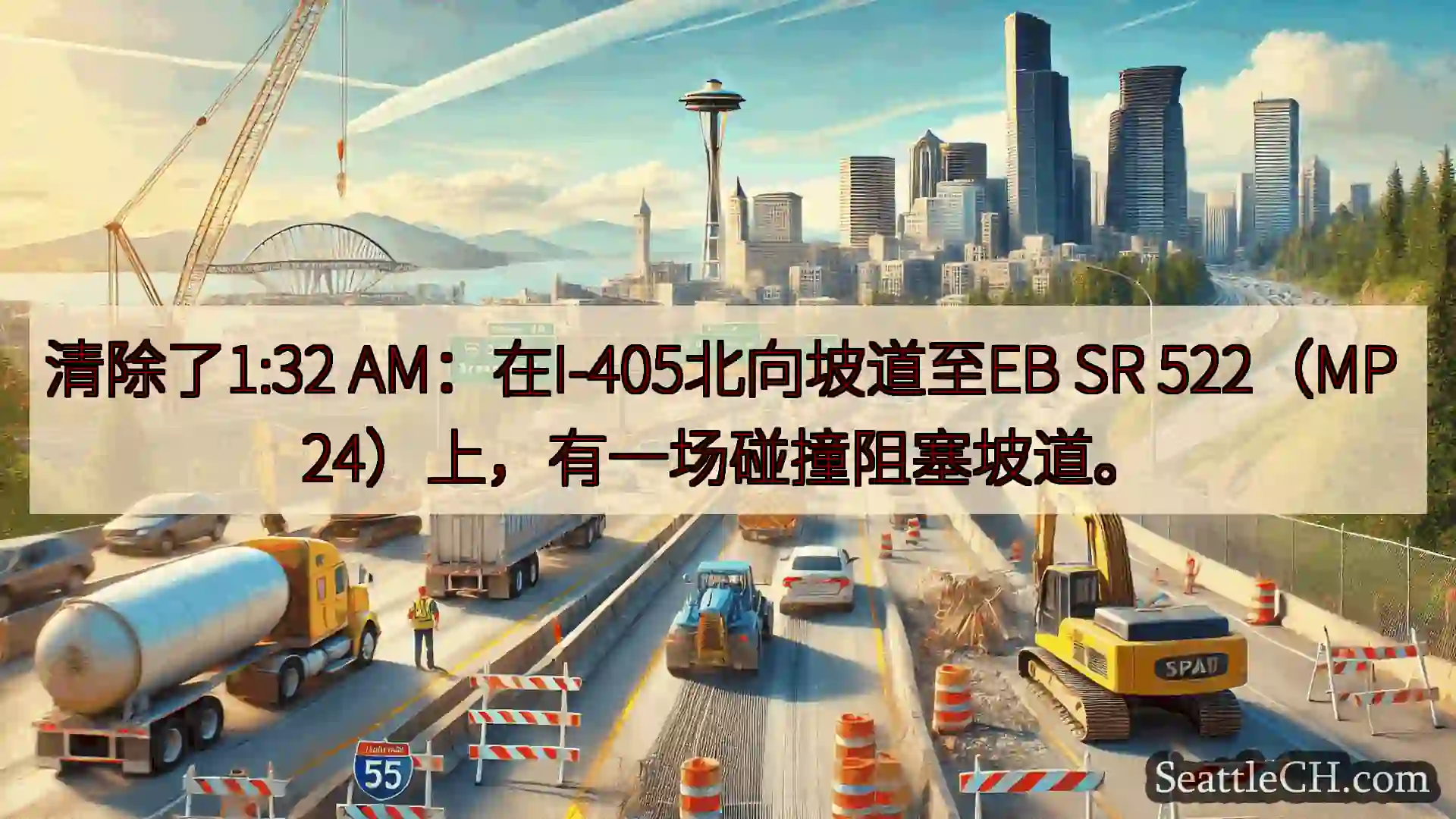 西雅图交通新闻 清除了1:32 AM：在I-405北向坡道至EB SR 522（MP
