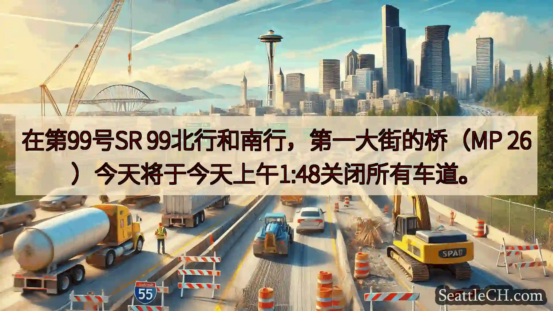 西雅图交通新闻 在第99号SR 99北行和南行，第一大街的桥（MP