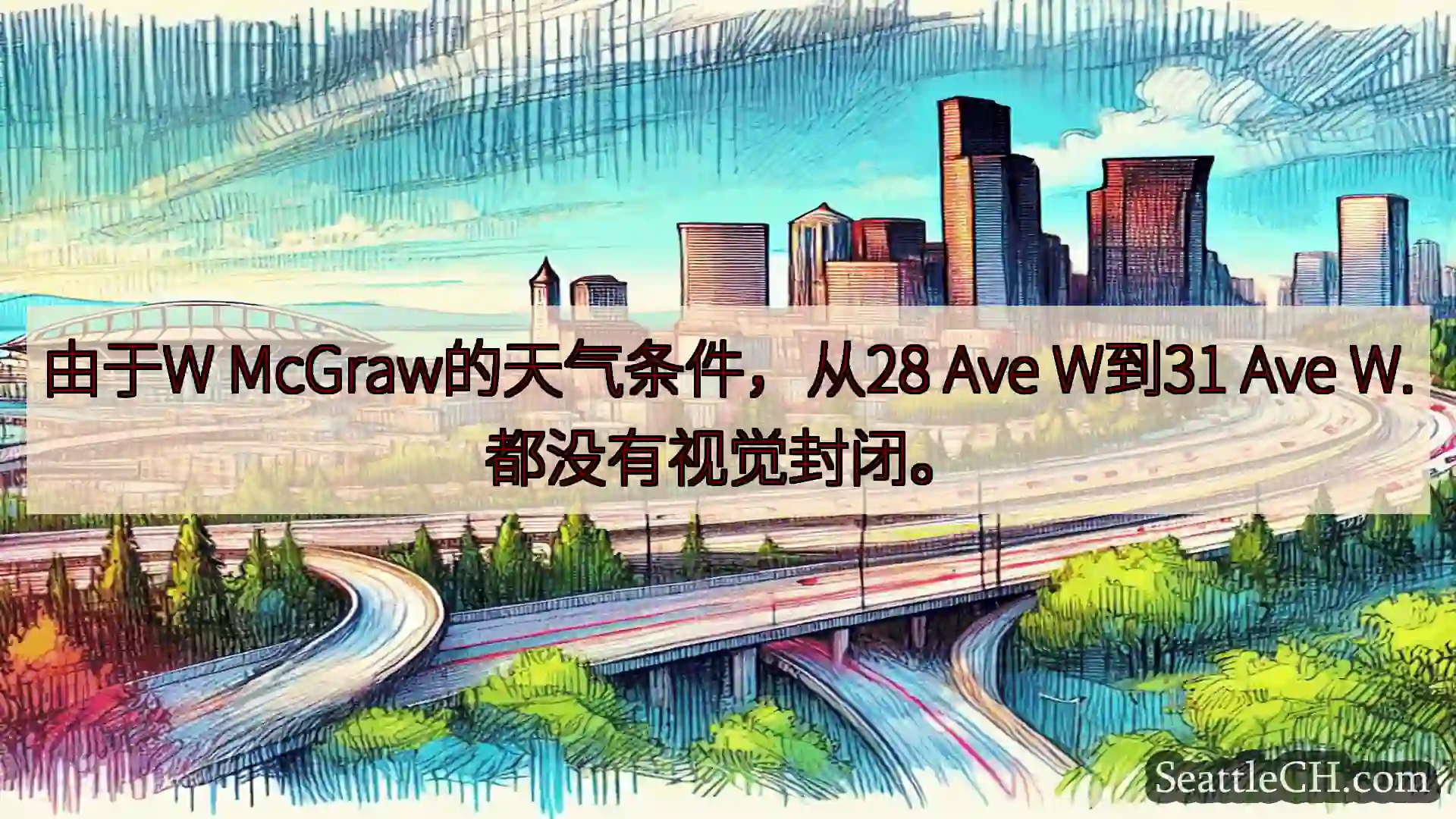 西雅图交通新闻 由于W McGraw的天气条件，从28 Ave W到31 Ave
