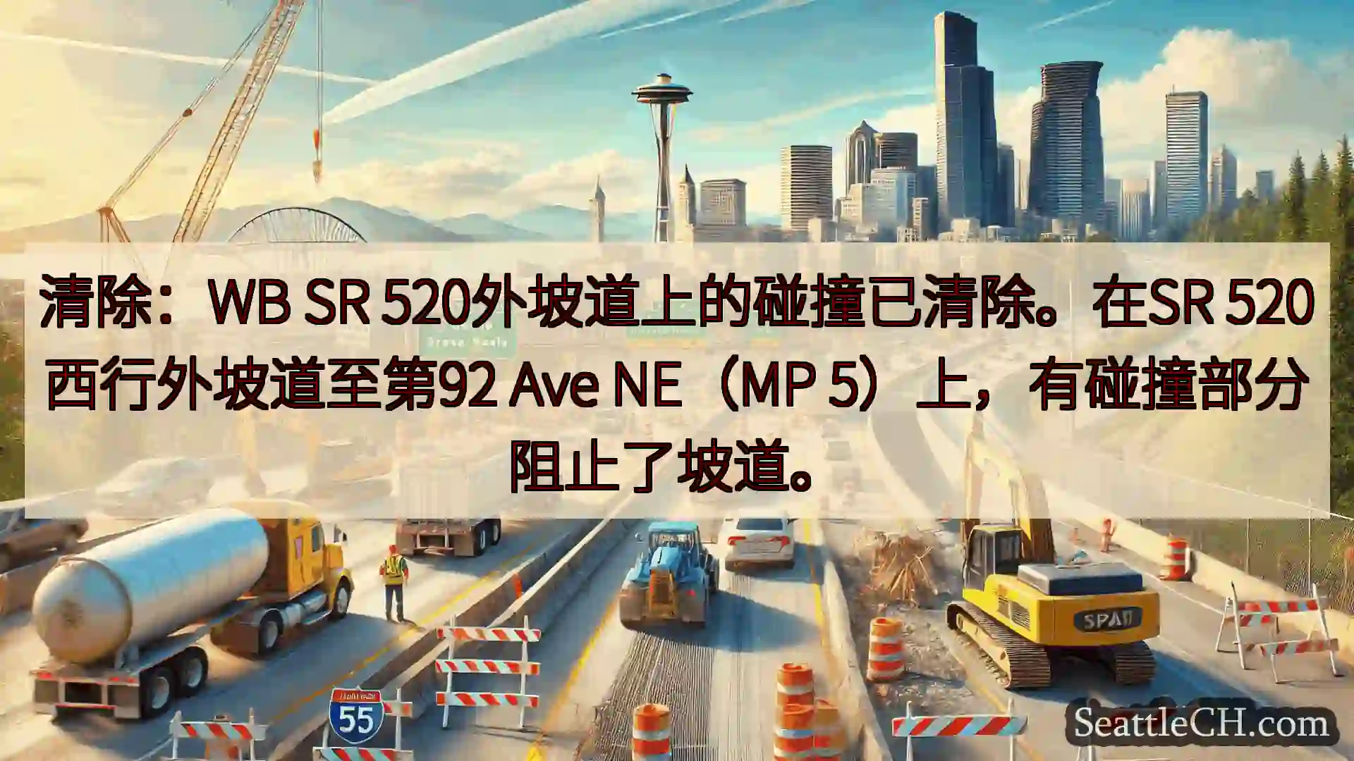 西雅图交通新闻 清除：WB SR 520外坡道上的碰撞已清除。在SR