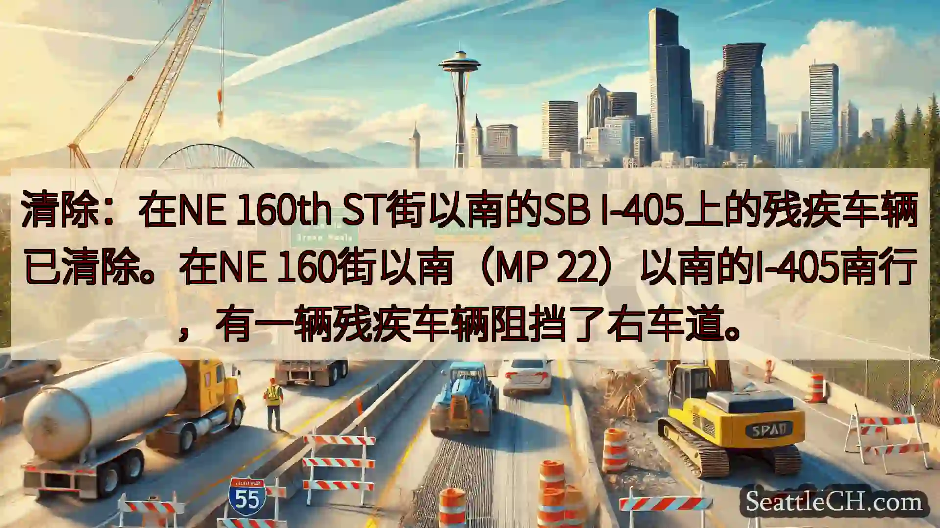 西雅图交通新闻 清除：在NE 160th ST街以南的SB