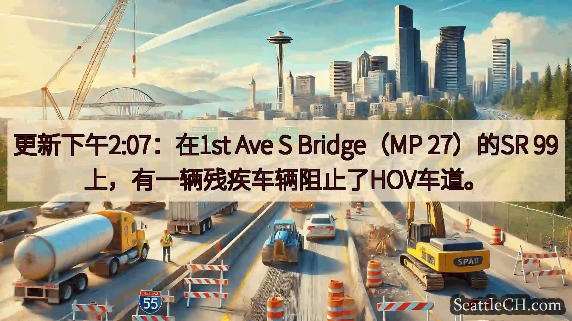 西雅图交通新闻 更新下午2:07：在1st Ave S Bridge（MP