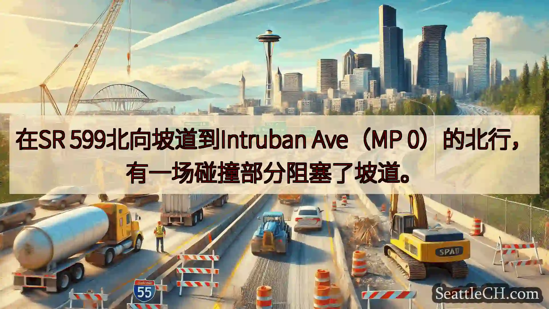 西雅图交通新闻 在SR 599北向坡道到Intruban Ave（MP