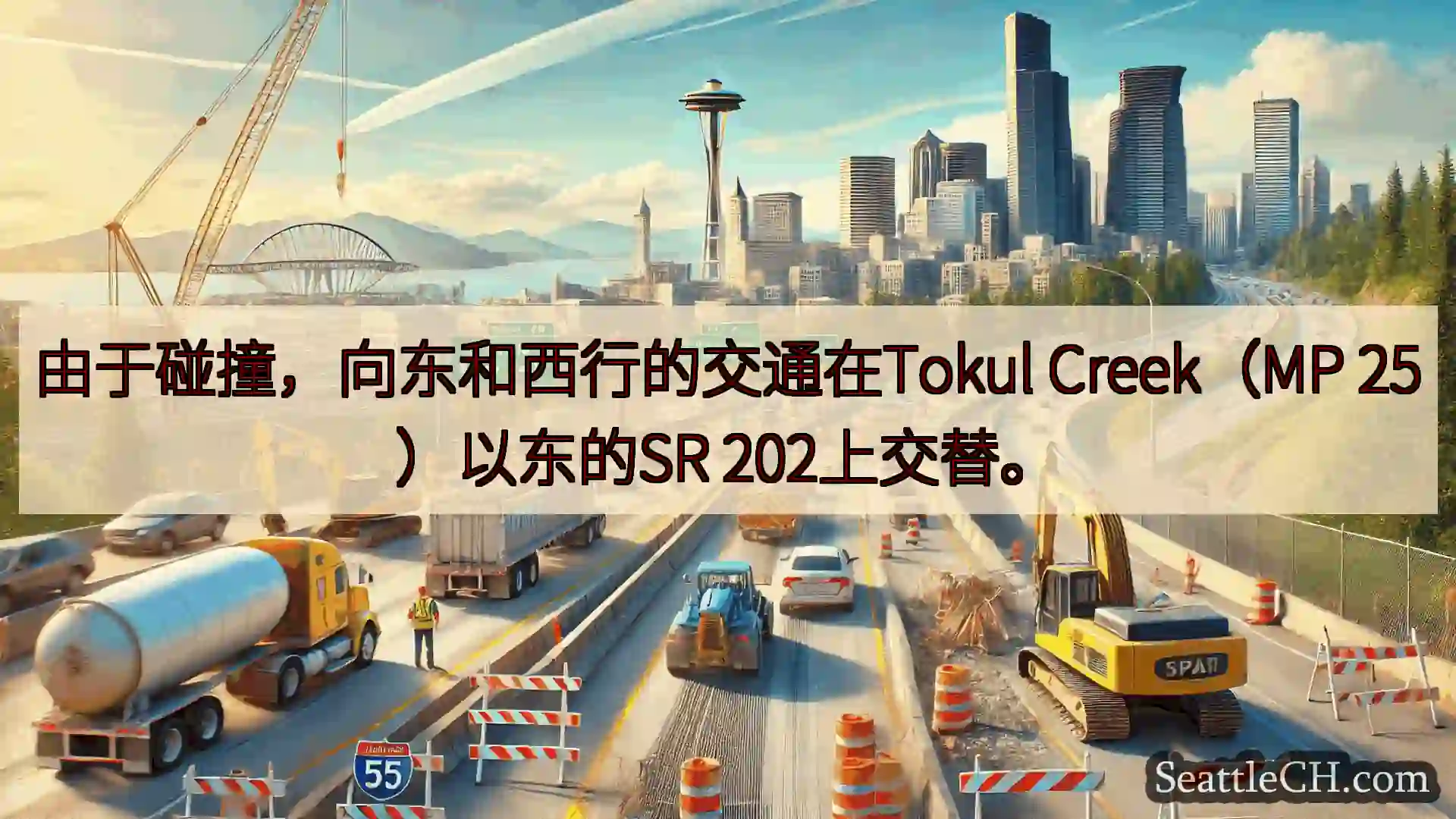 西雅图交通新闻 由于碰撞，向东和西行的交通在Tokul Creek（MP