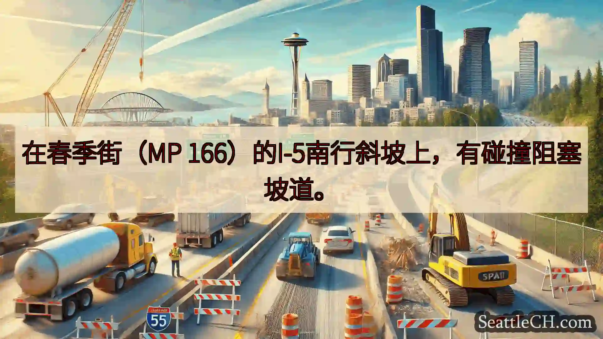 西雅图交通新闻 在春季街（MP 166）的I-5南行斜坡上，有碰撞阻塞坡道。