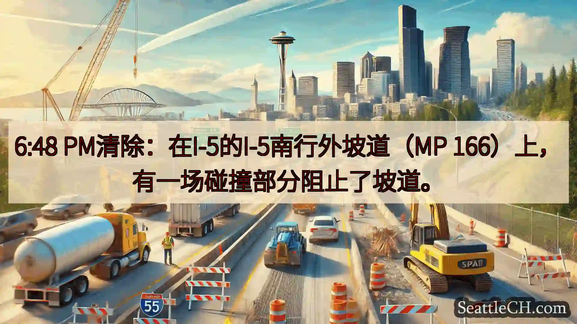 西雅图交通新闻 6:48 PM清除：在I-5的I-5南行外坡道（MP