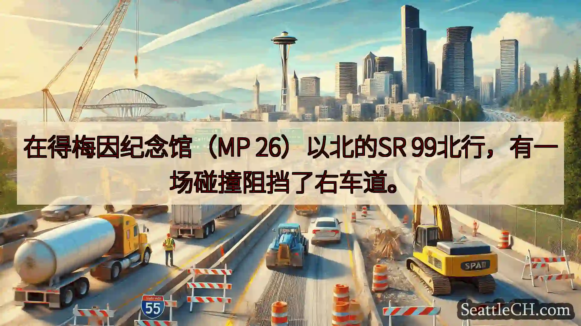 西雅图交通新闻 在得梅因纪念馆（MP 26）以北的SR