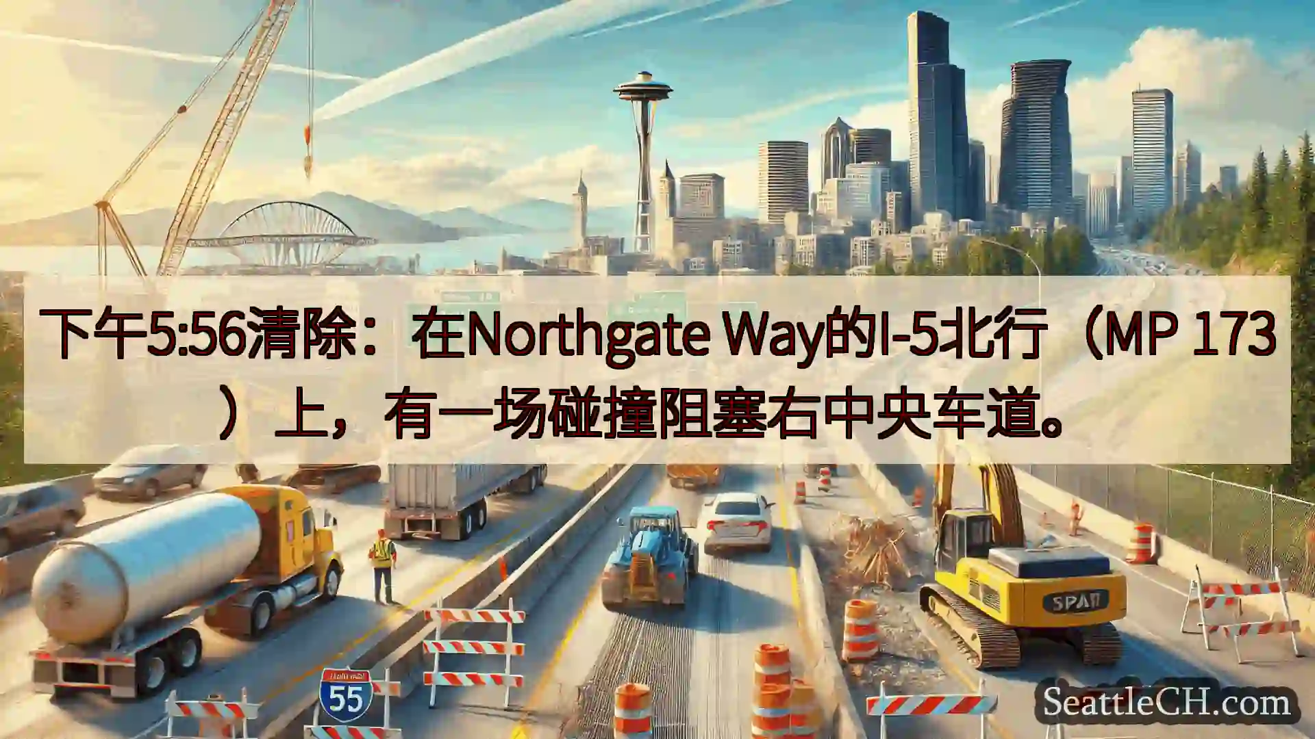 西雅图交通新闻 下午5:56清除：在Northgate Way的I-5北行（MP